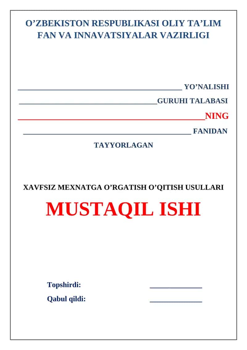 Xavfsiz Mexnatga O'rgatish O'qitish Usullari 1