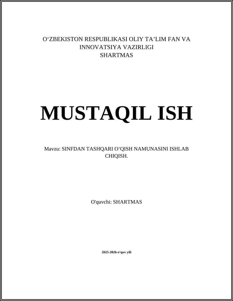 SINFDAN TASHQARI OʻQISH NAMUNASINI ISHLAB CHIQISH 1