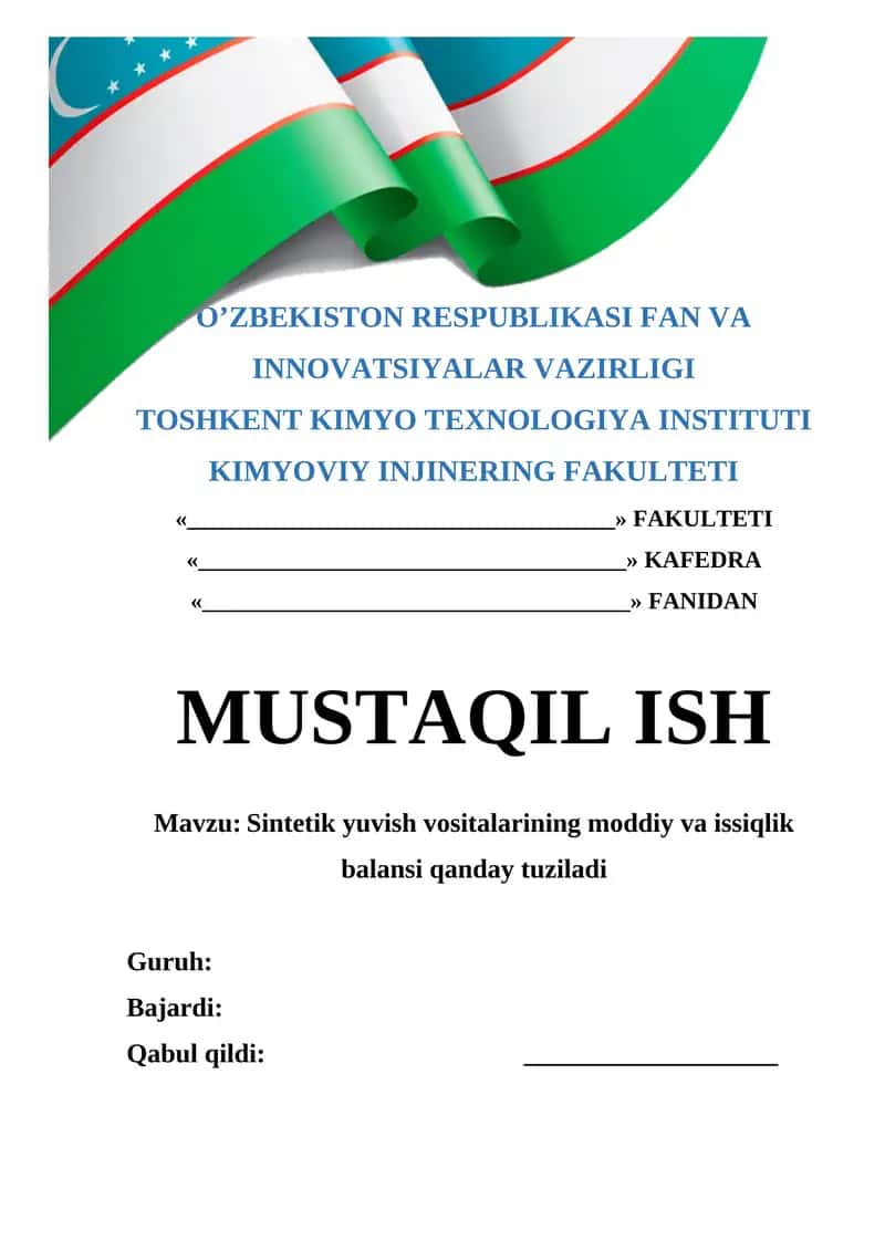 Sintetik yuvish vositalarining moddiy va issiqlik balansi qanday tuziladi 1
