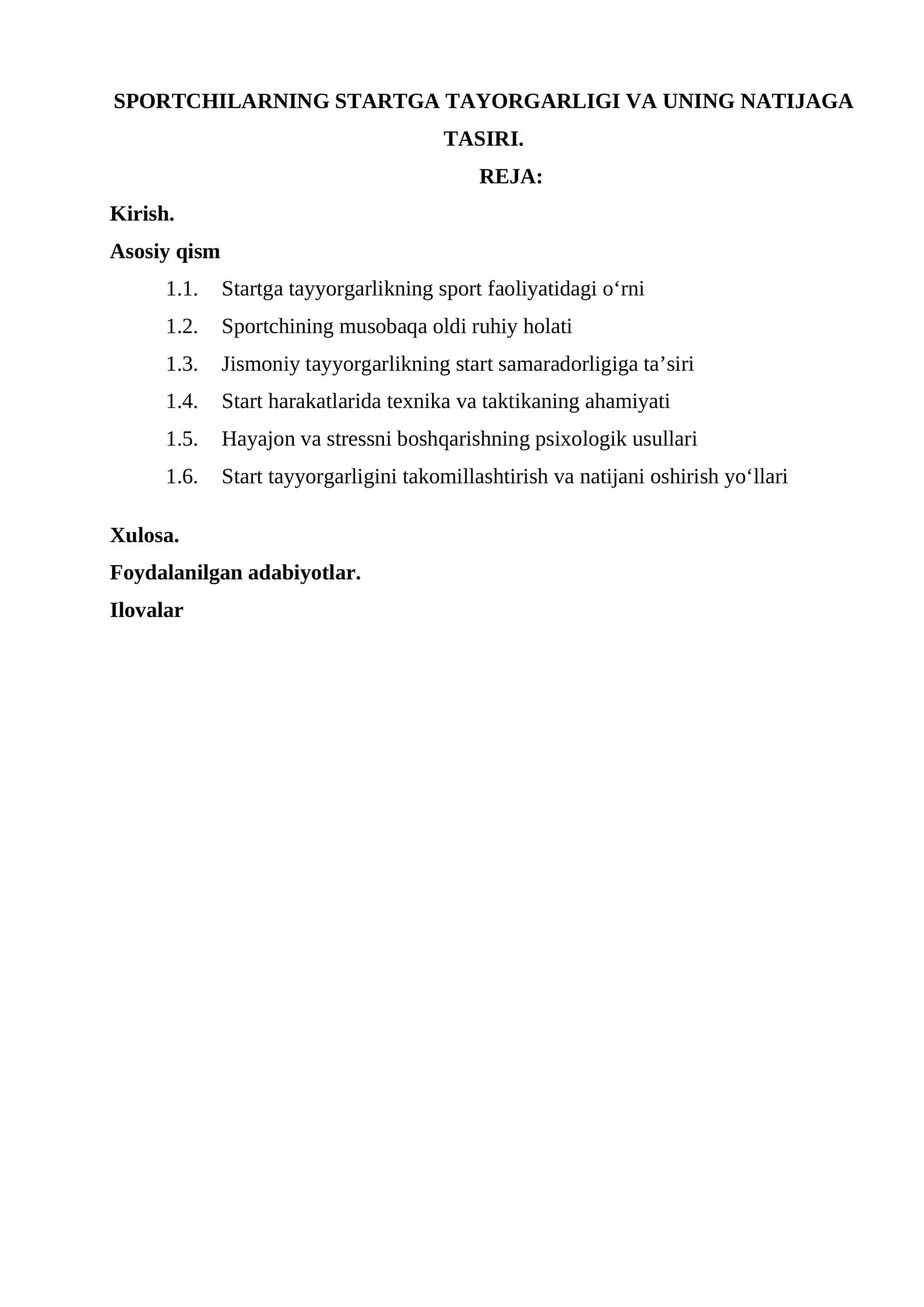 SPORTCHILARNING STARTGA TAYORGARLIGI VA UNING NATIJAGA TASIRI 1