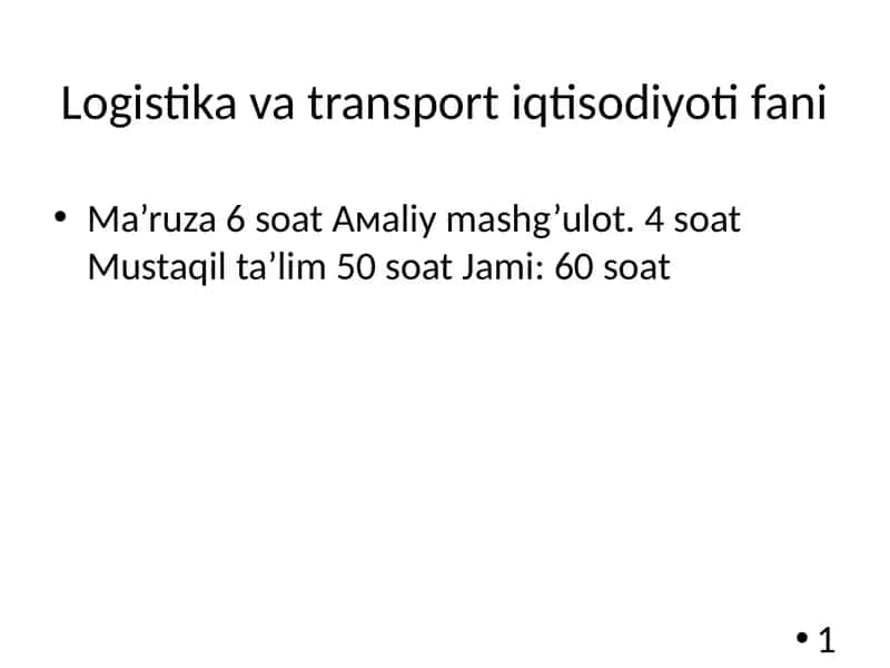 Logistika va transport iqtisodiyoti fani 1