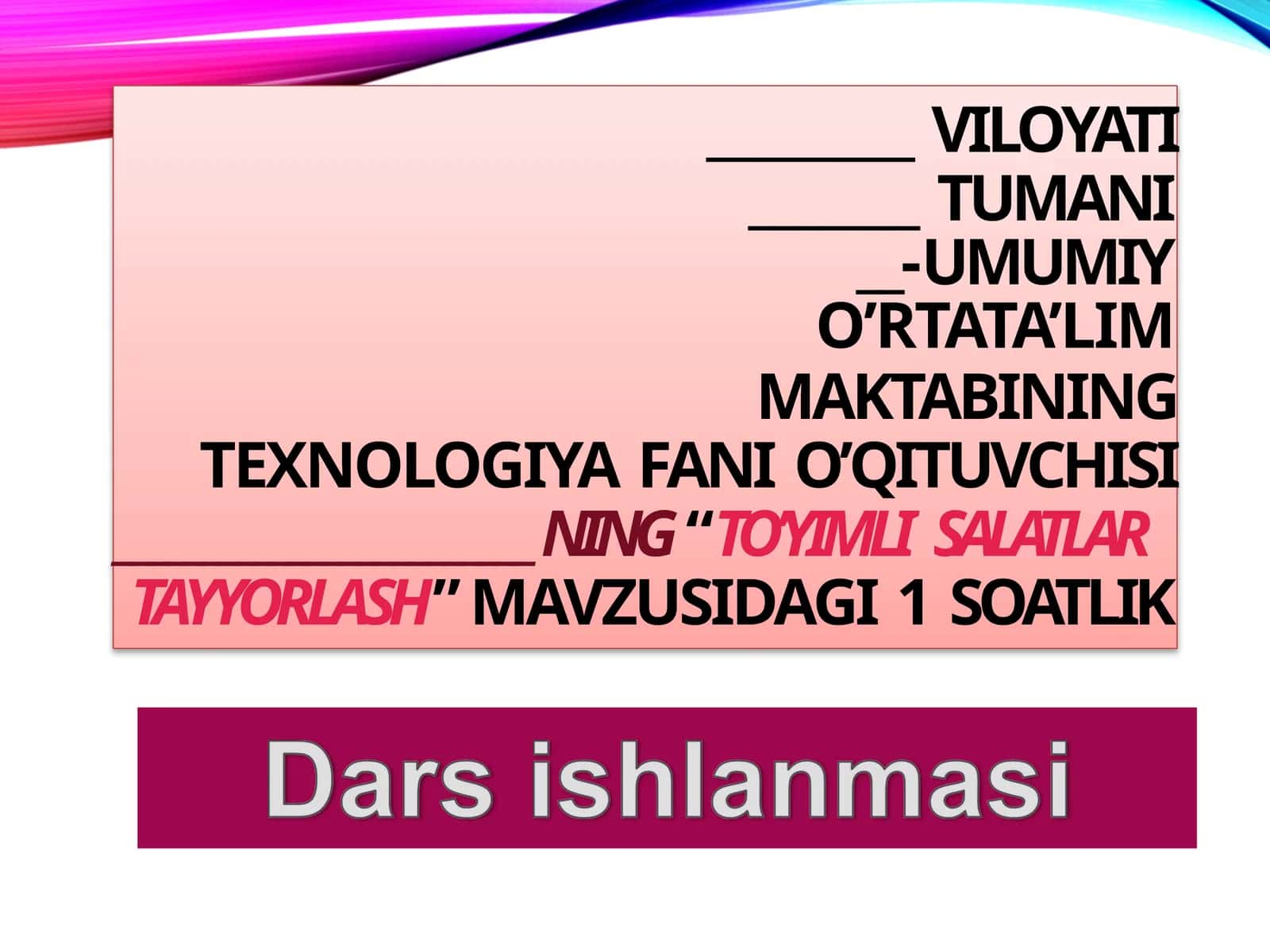 TO’YIMLISALATLAR TAYYORLASH 1