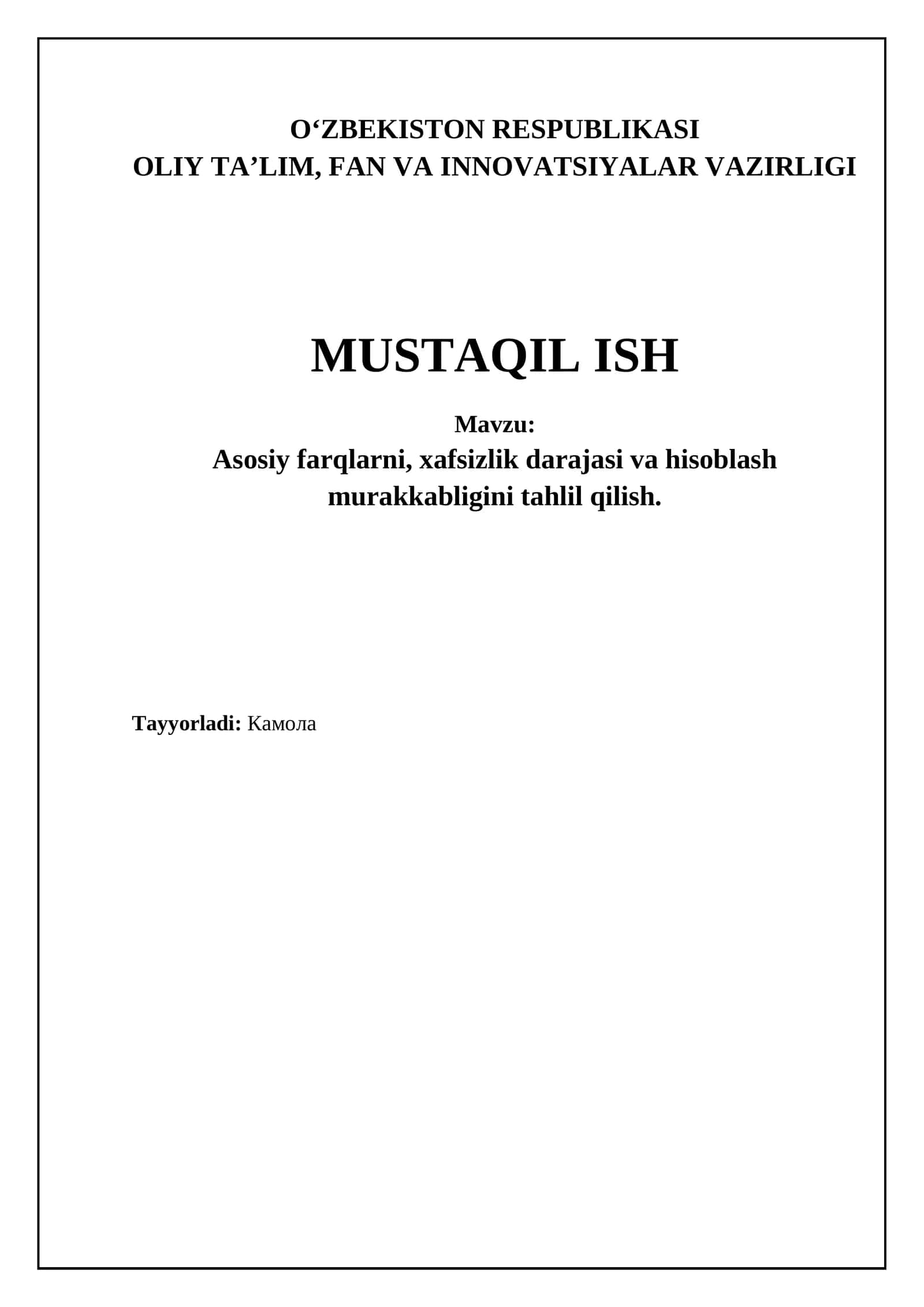 Asosiy farqlar tahlili va xavfsizlik darajasini baholash 1