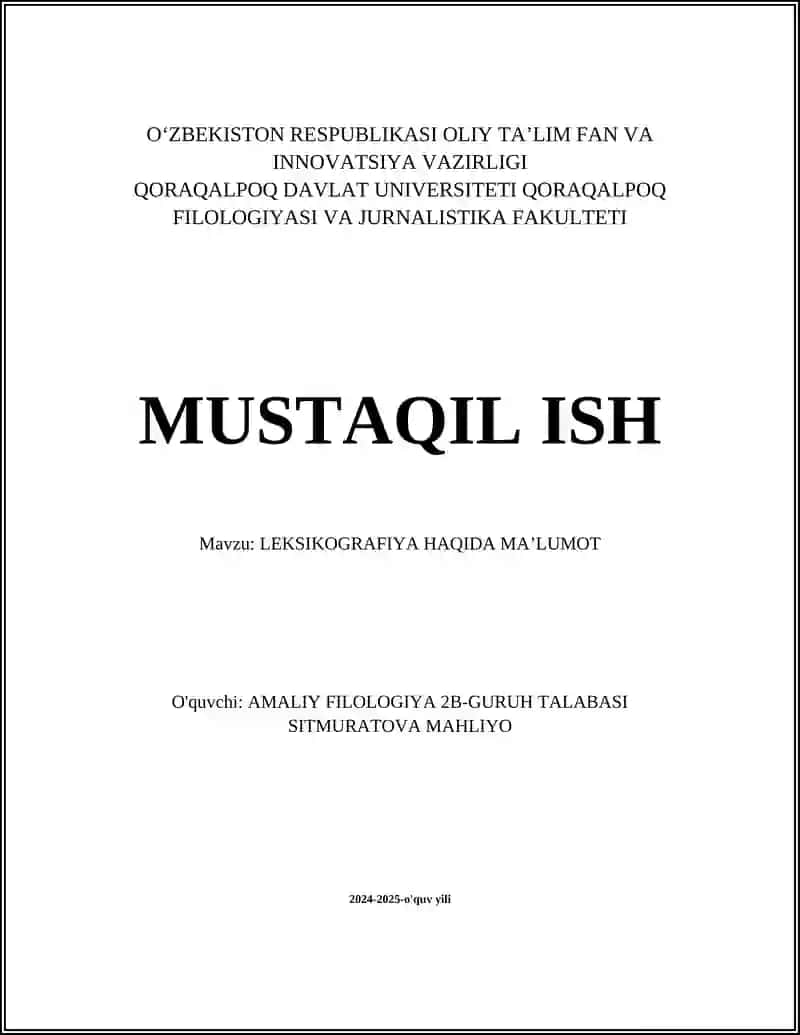 LEKSIKOGRAFIYA HAQIDA MA’LUMOT