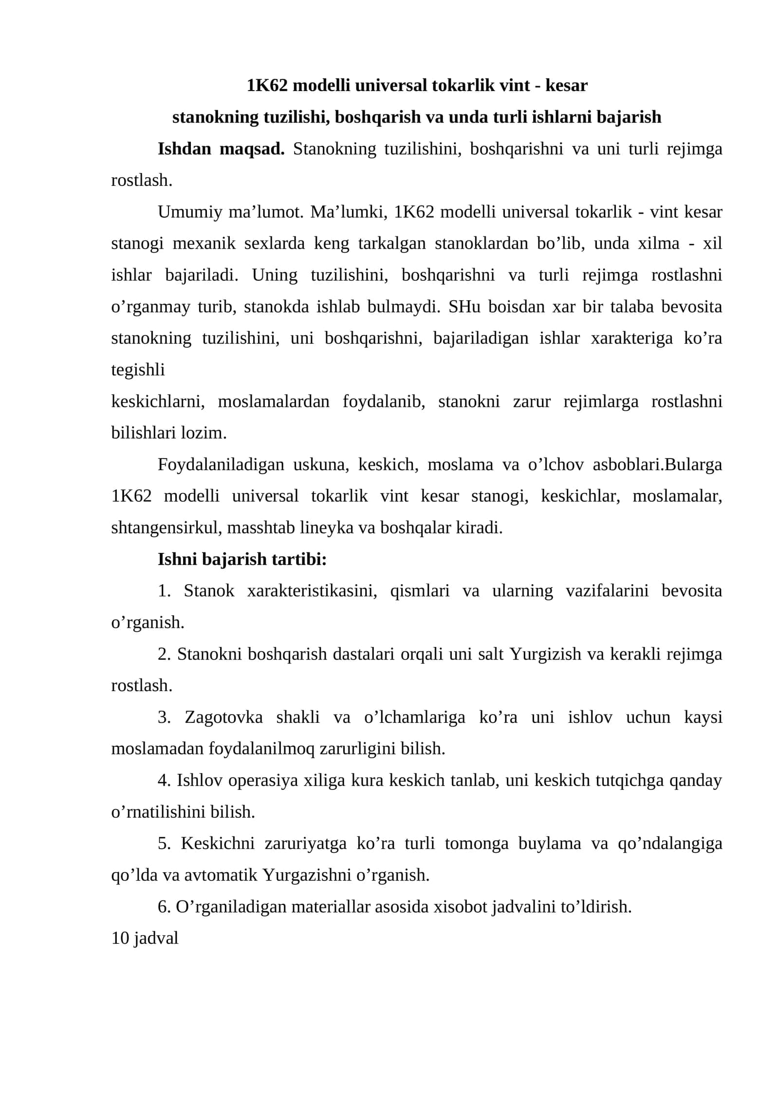 1K62 mоdеlli univеrsаl tоkаrlik vint - kеsаr 1