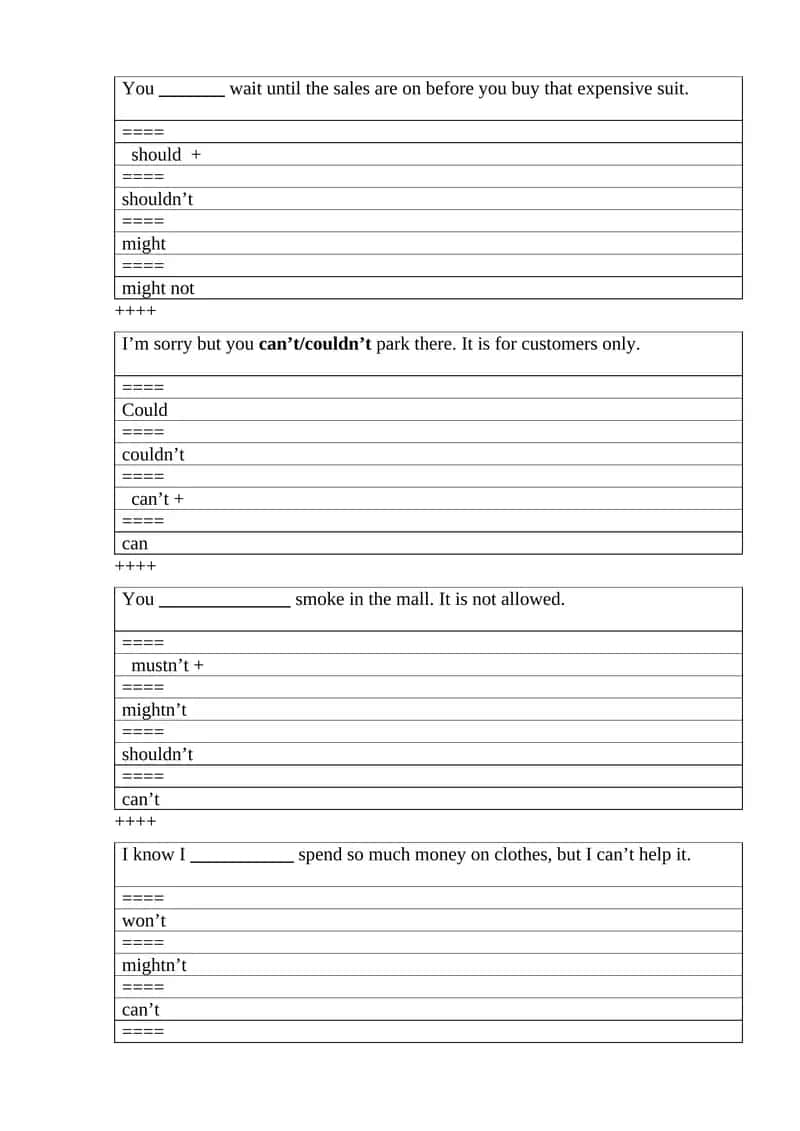 Modal verbs exercise 1