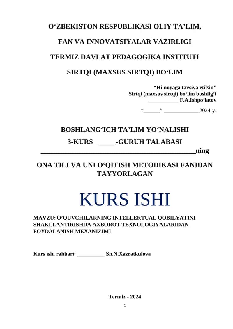 O’QUVCHILARNING INTELLEKTUAL QOBILYATINI SHAKLLANTIRISHDA AXBOROT TEXNOLOGIYALARIDAN FOYDALANISH MEXANIZIMI 1