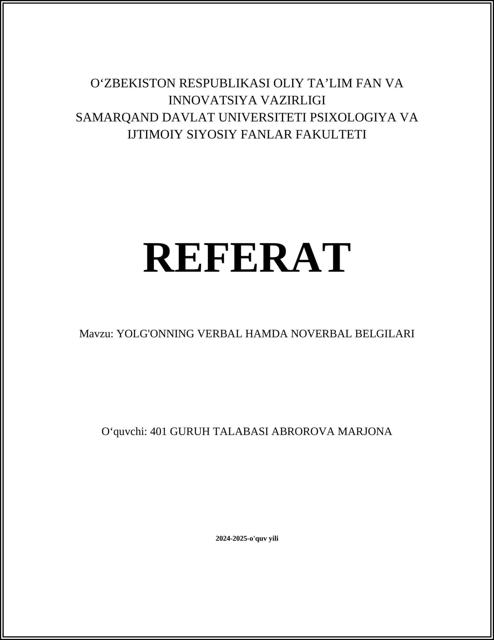 YOLG'ONNING VERBAL HAMDA NOVERBAL BELGILARI 1