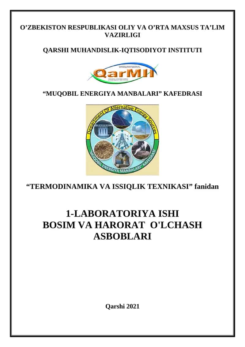 Termodinamika va Issiqlik Texnikasi Laboratoriyasi 1