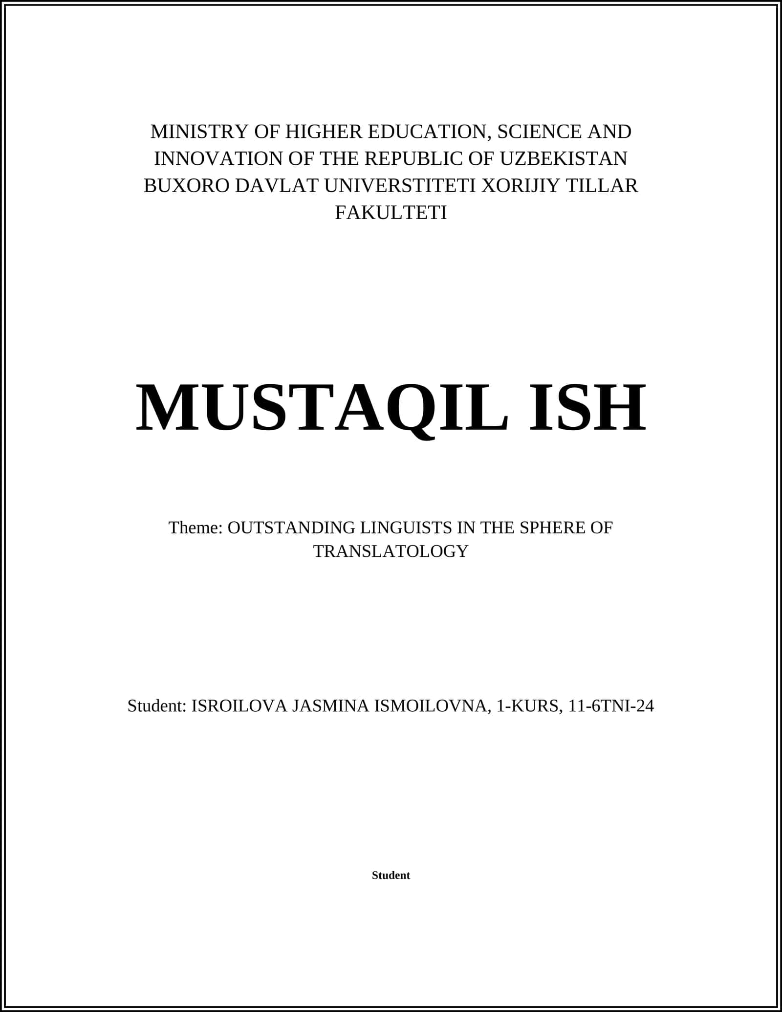 OUTSTANDING LINGUISTS IN THE SPHERE OF TRANSLATOLOGY 1