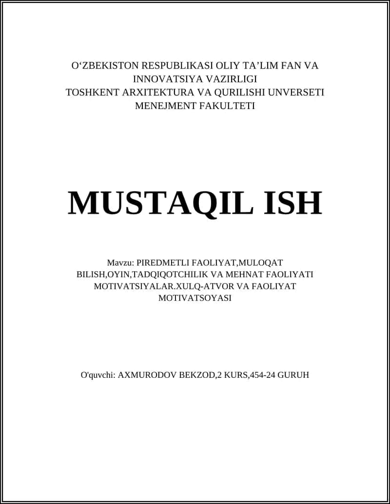 Predmetli faoliyat motivatsiyasining psixologik asoslari 1