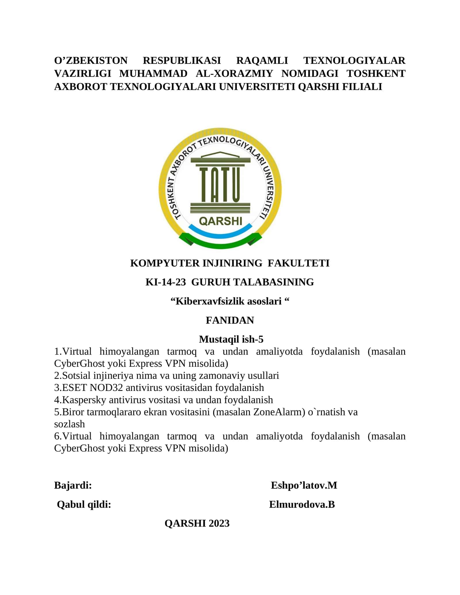 Kiberxavfsizlik asoslari 1