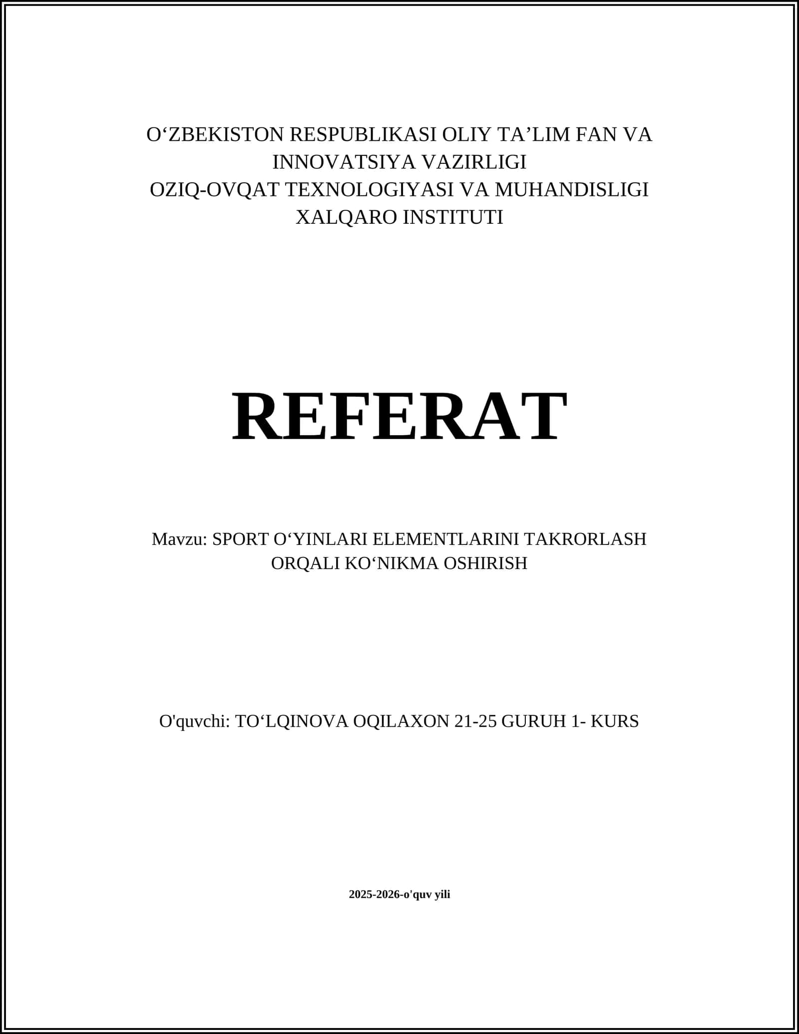 SPORT OʻYINLARI ELEMENTLARINI TAKRORLASH ORQALI KOʻNIKMA OSHIRISH 1