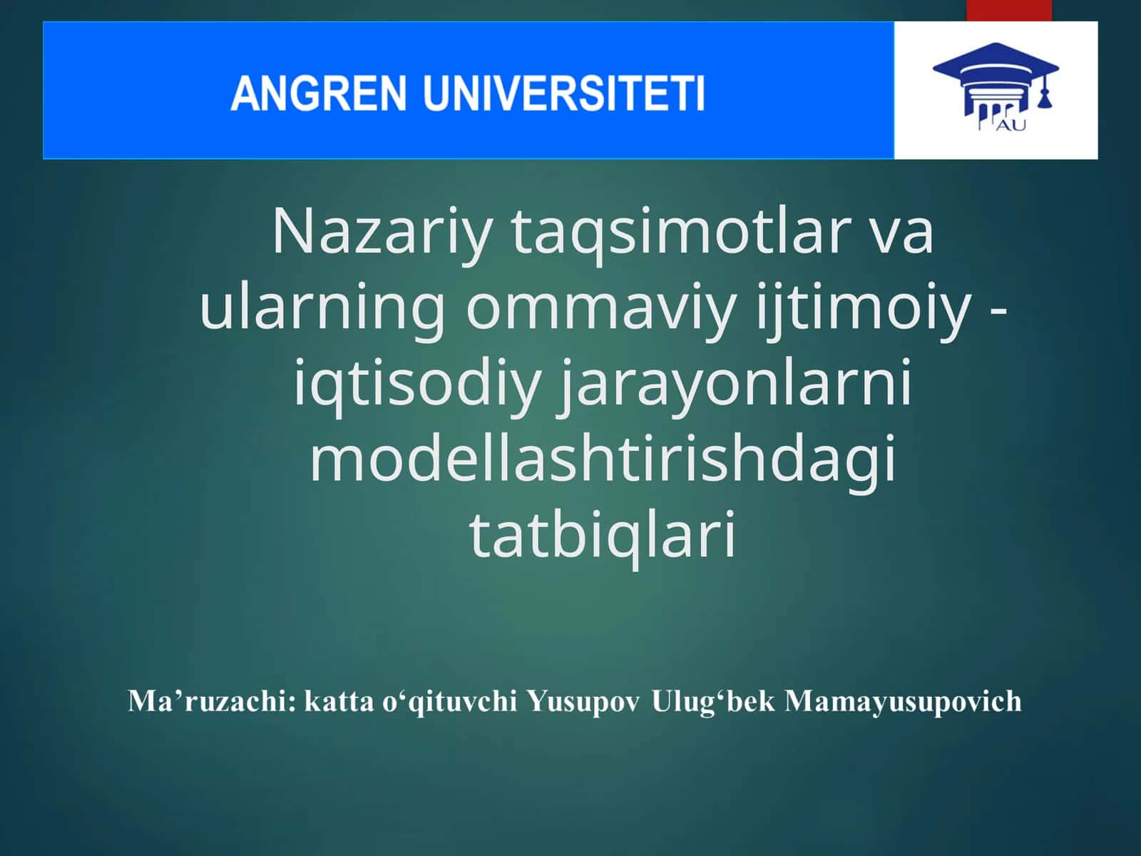 Nazariy taqsimotlar va ularning ommaviy-iqtisodiy jarayonlarni modellashtirish dagi tatbiqlari 1