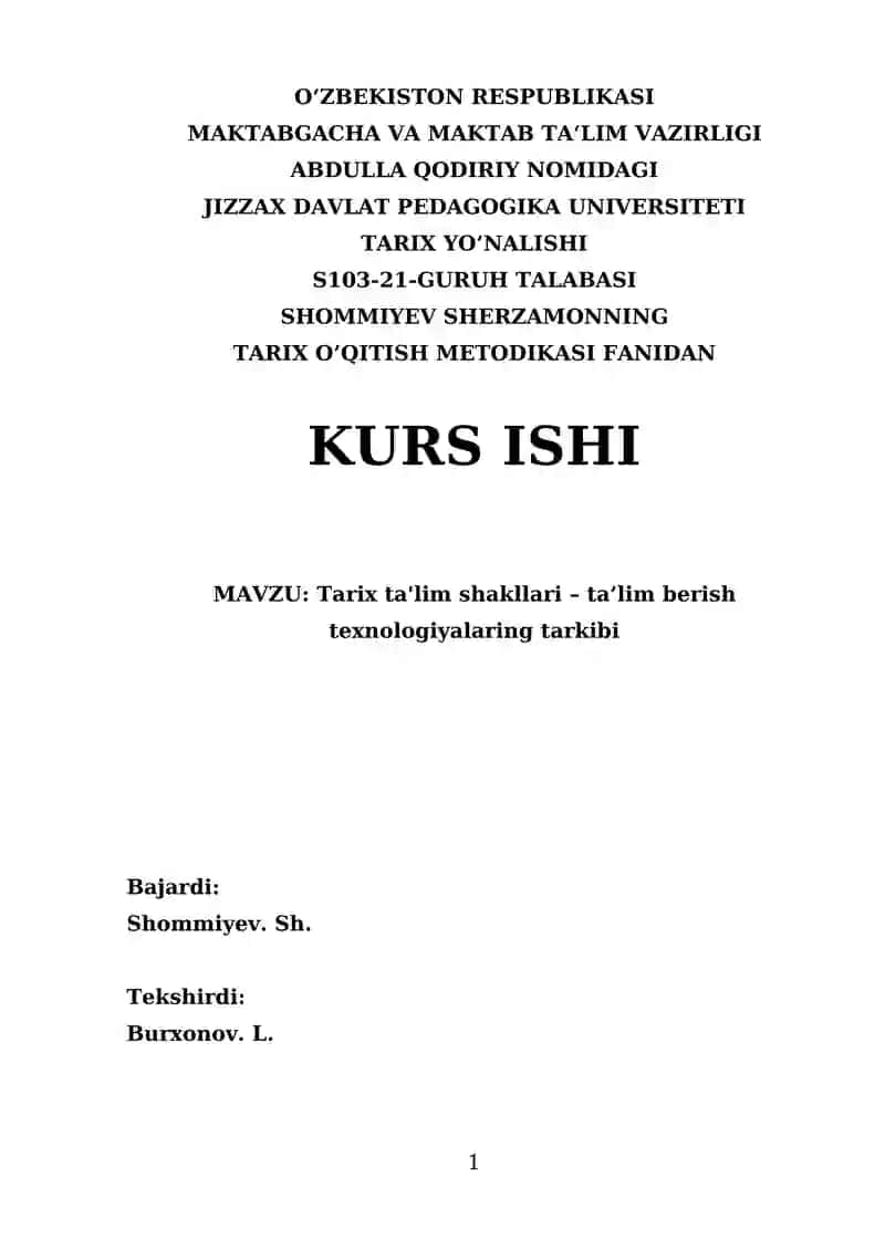 Tarix O’qitish Metodikasi 1