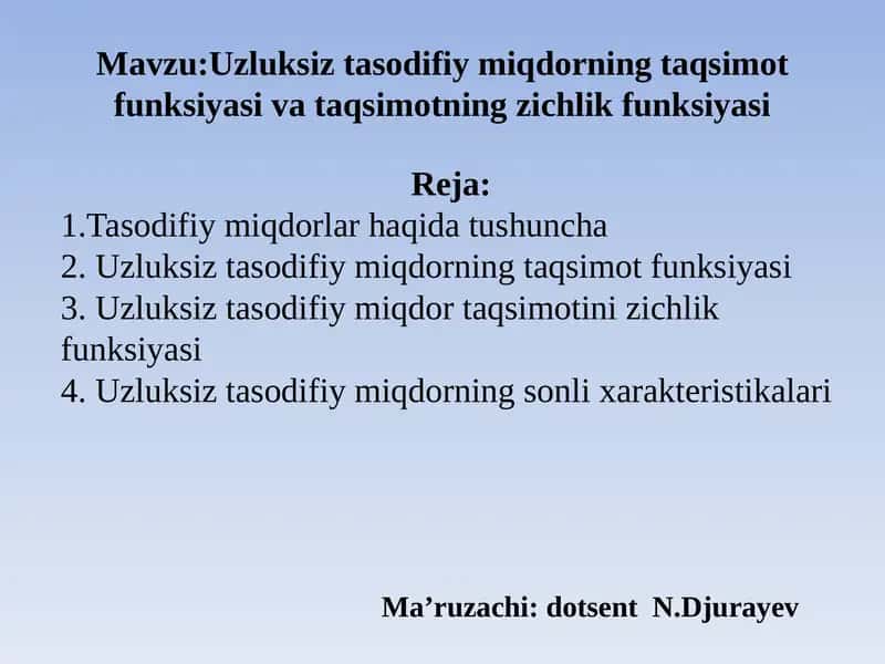 Uzluksiz tasodifiy miqdorlar 1