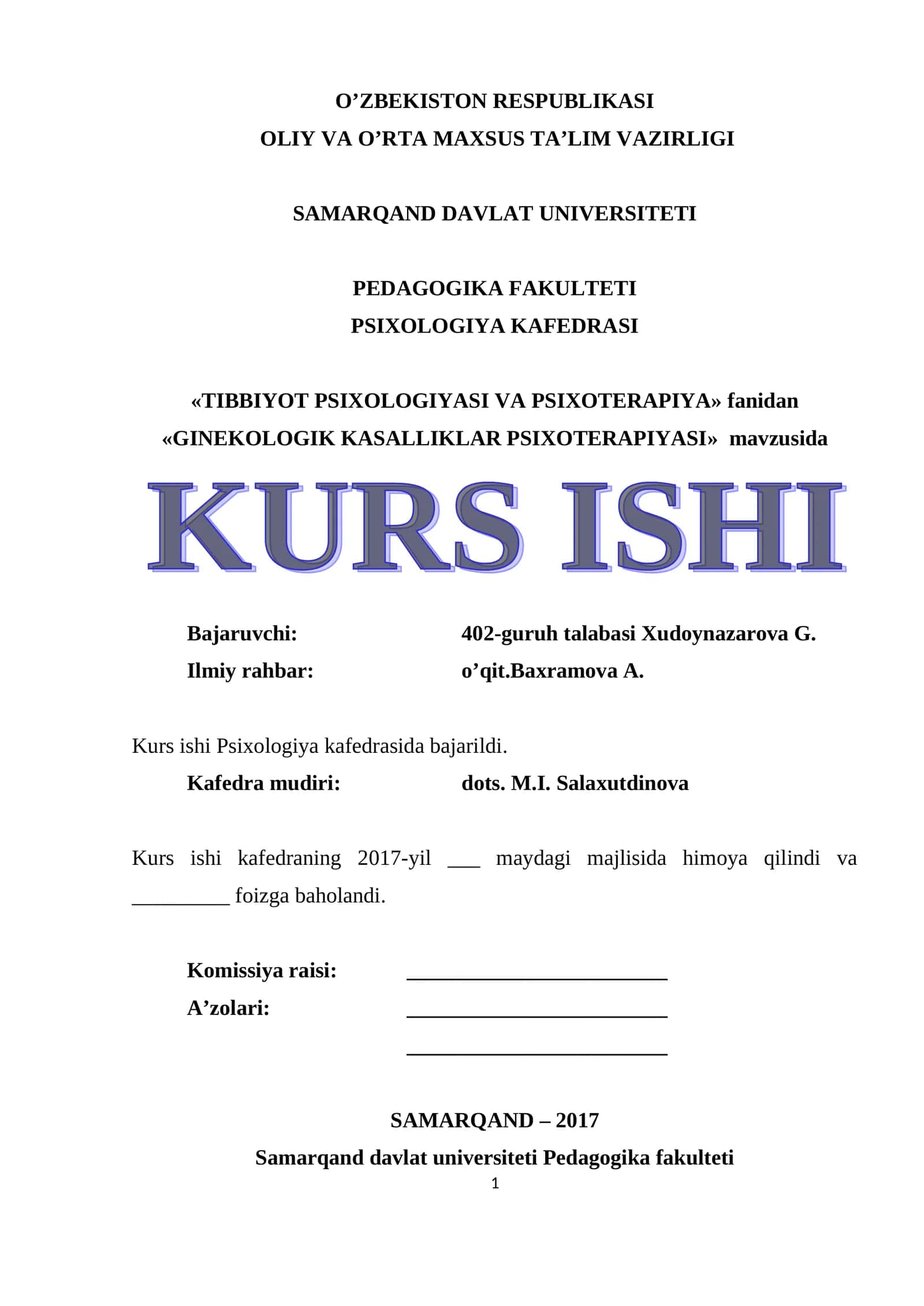 GINEKOLOGIK KASALLIKLAR PSIXOTERAPIYASI 1