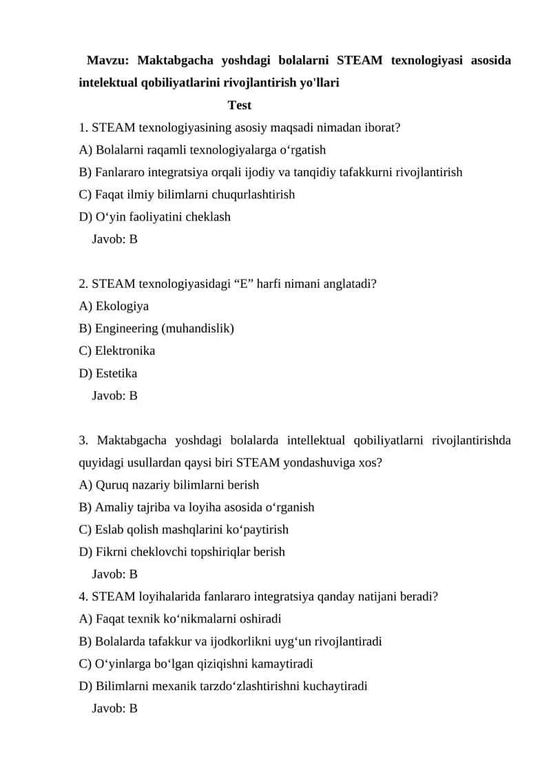 Maktabgacha yoshdagi bolalarni STEAM texnologiyasi asosida intelektual qobiliyatlarini rivojlantirish yo'llari 1