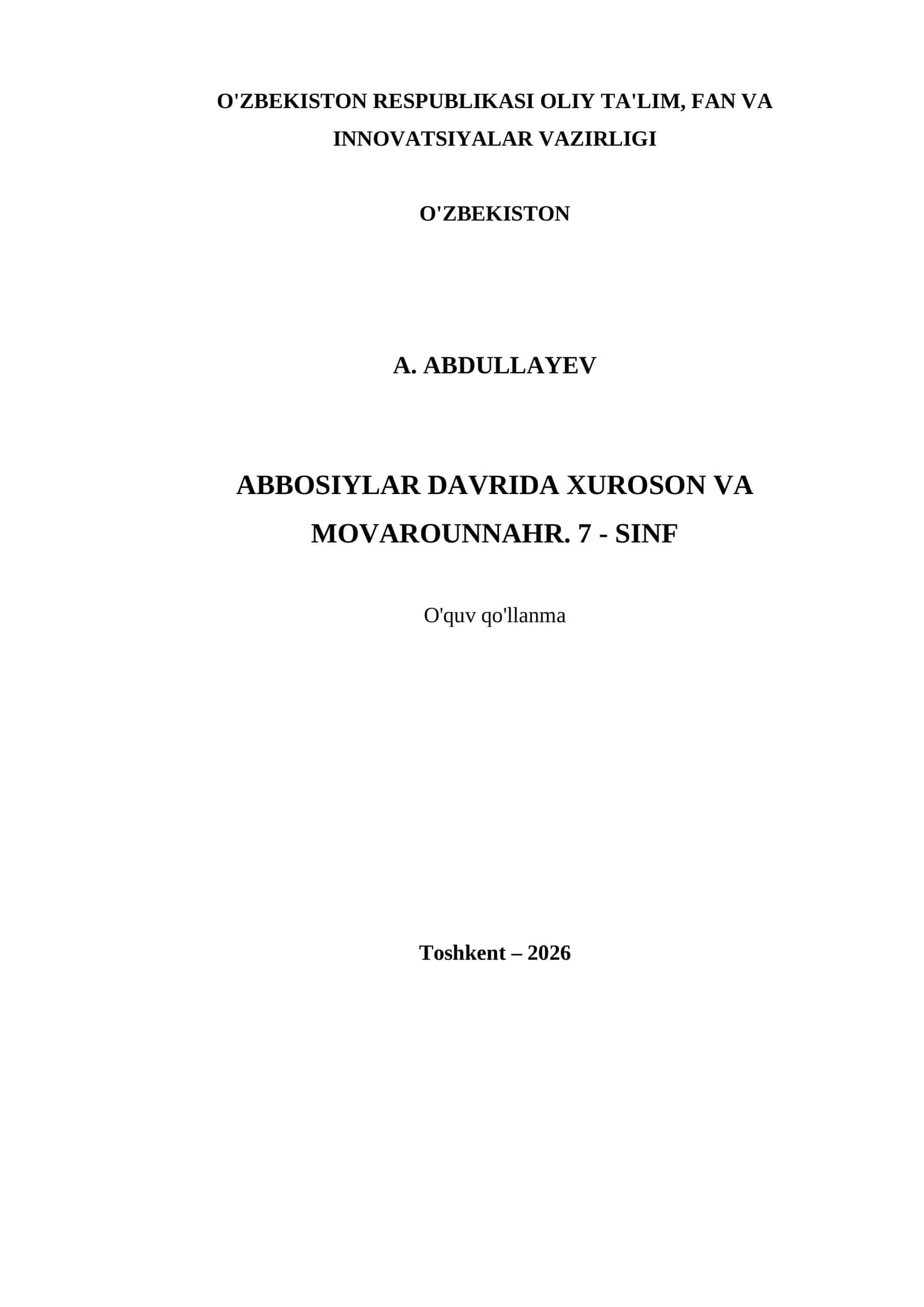 ABBOSIYLAR DAVRIDA XUROSON VA MOVAROUNNAHR. 7 - SINF 1