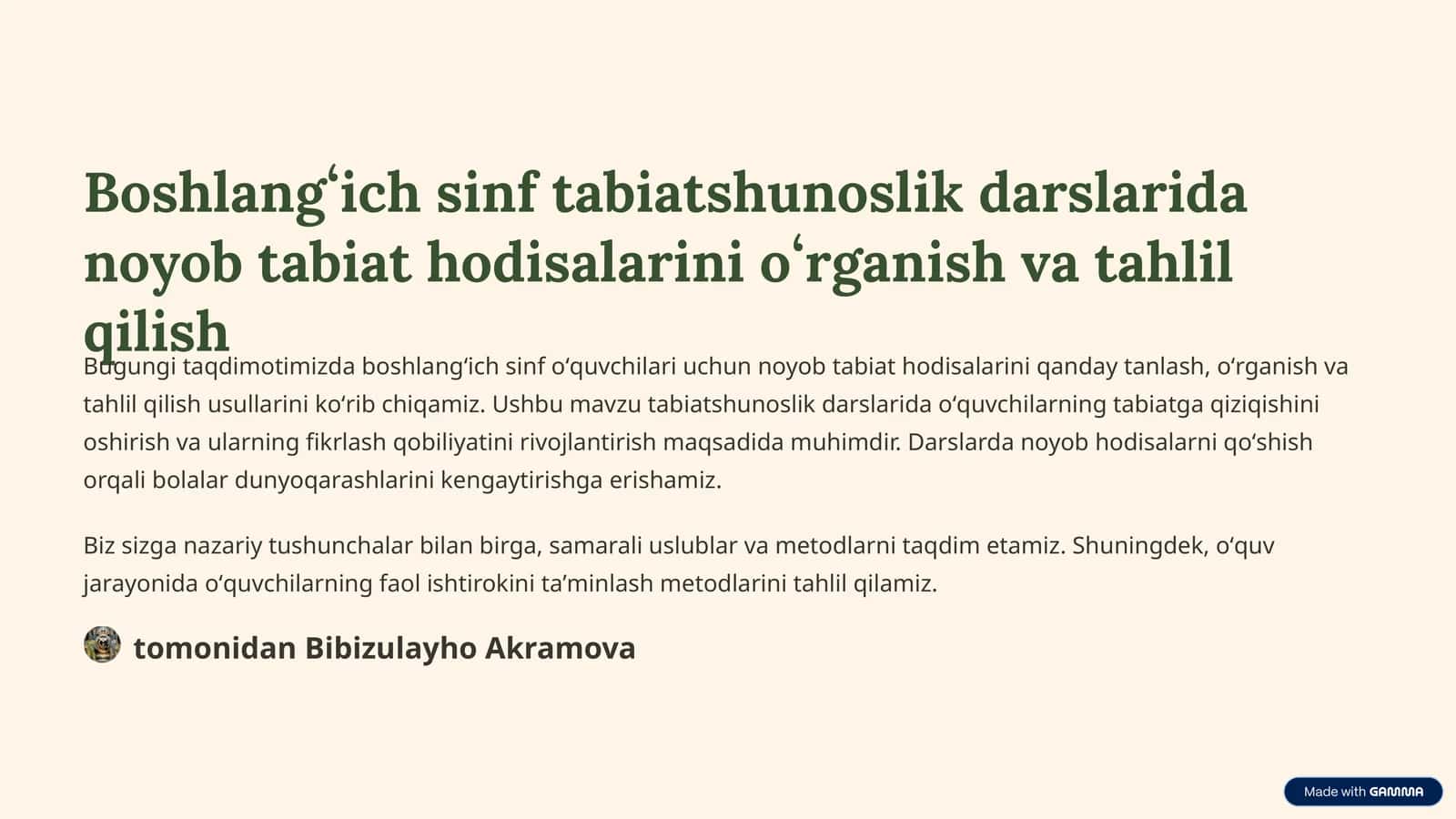 Boshlangʻich sinf tabiatshunoslik darslarida noyob tabiat hodisalarini oʻrganish va tahlil qilish 1