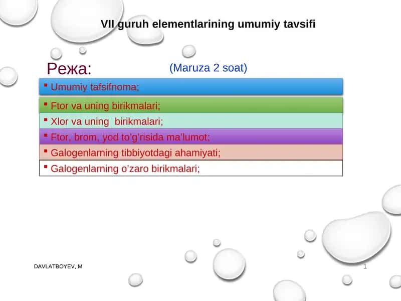 XVII GURUH ELEMENTLARINING UMUMIY TAVSIFI 1