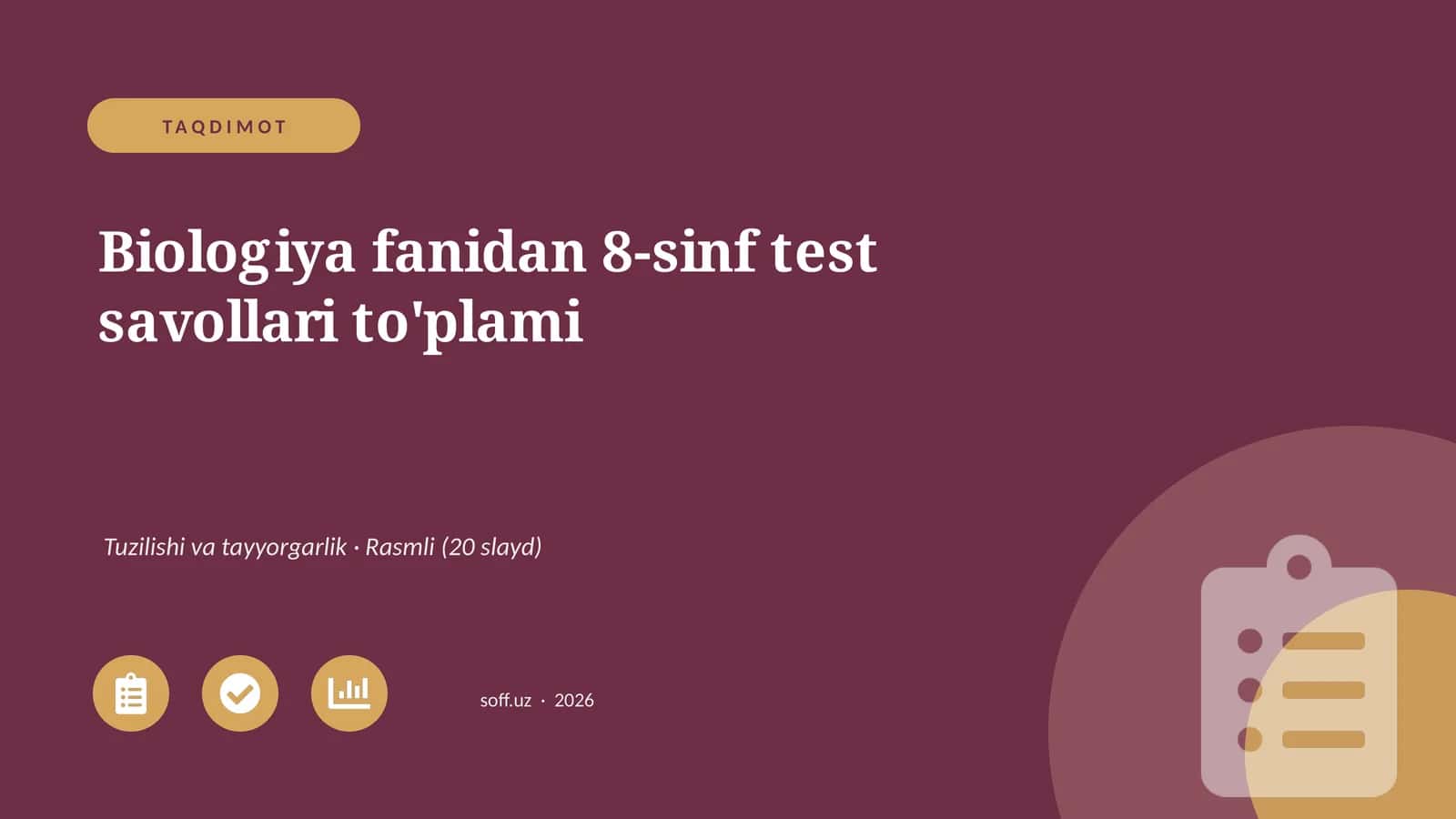Biologiya fanidan 8-sinf test savollari to'plami 1