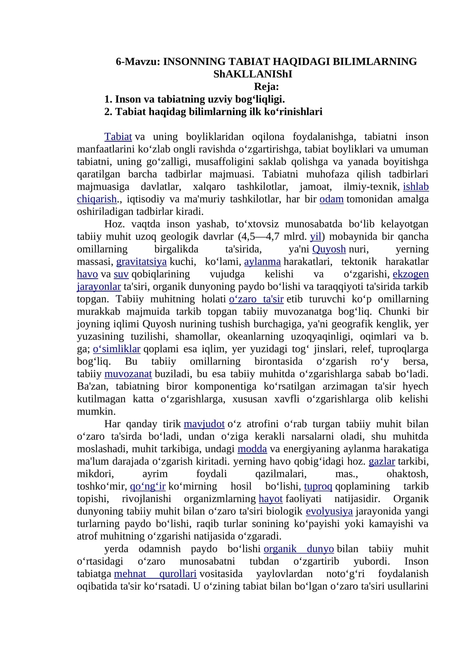 INSONNING TABIAT HAQIDAGI BILIMLARNING ShAKLLANIShI 1