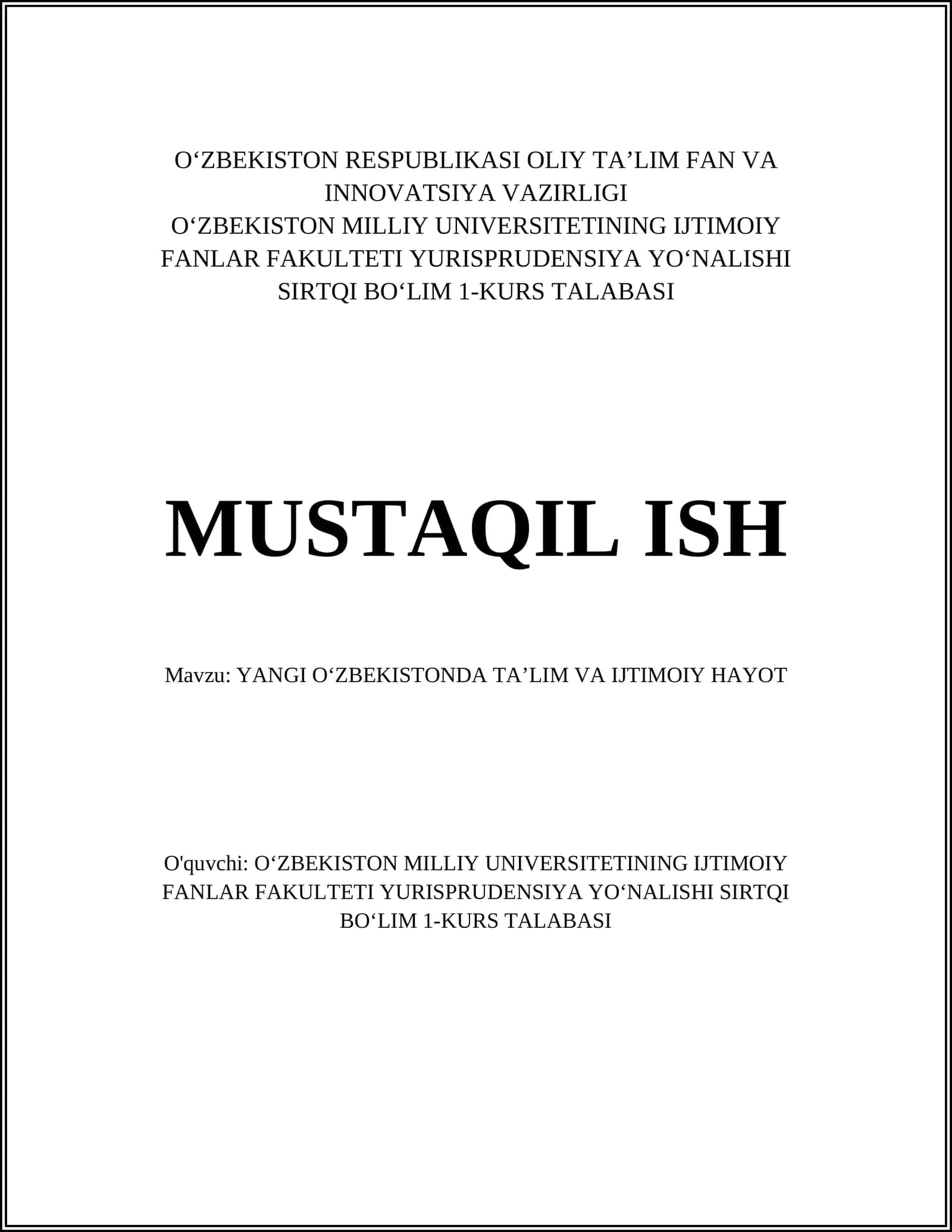 YANGI OʻZBEKISTONDA TAʼLIM VA IJTIMOIY HAYOT 1