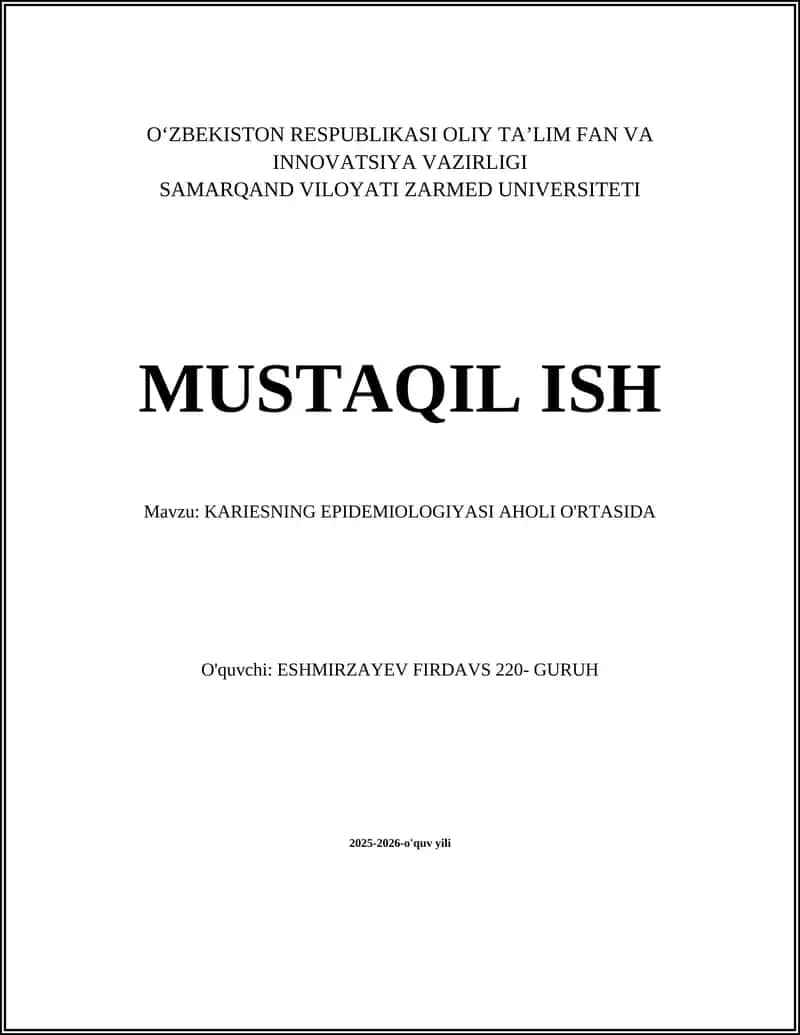 Kariesning Epidemiologiyasi Aholi O'rtasida 1