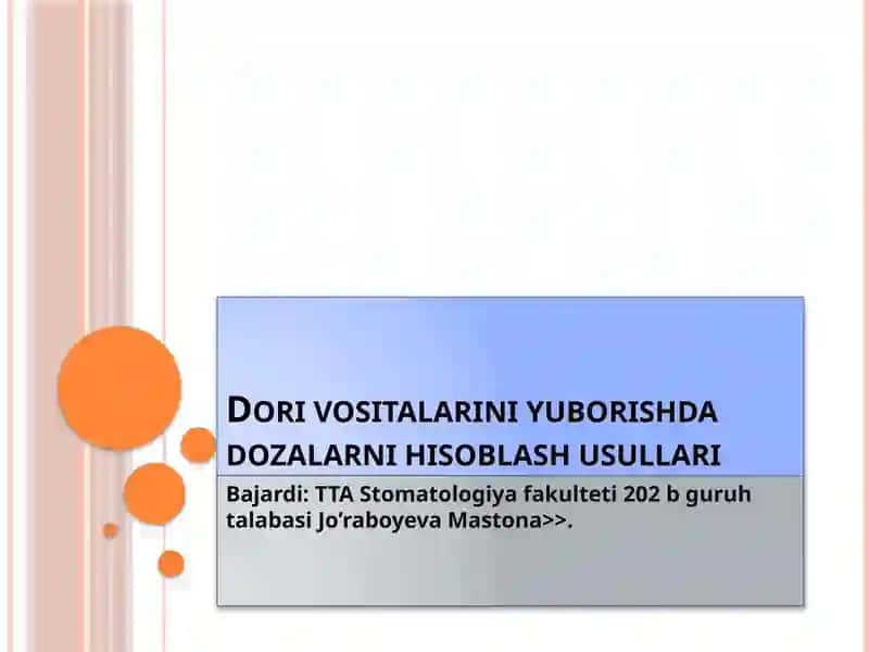 Dori-darmonlarining Hisoblash Usullari