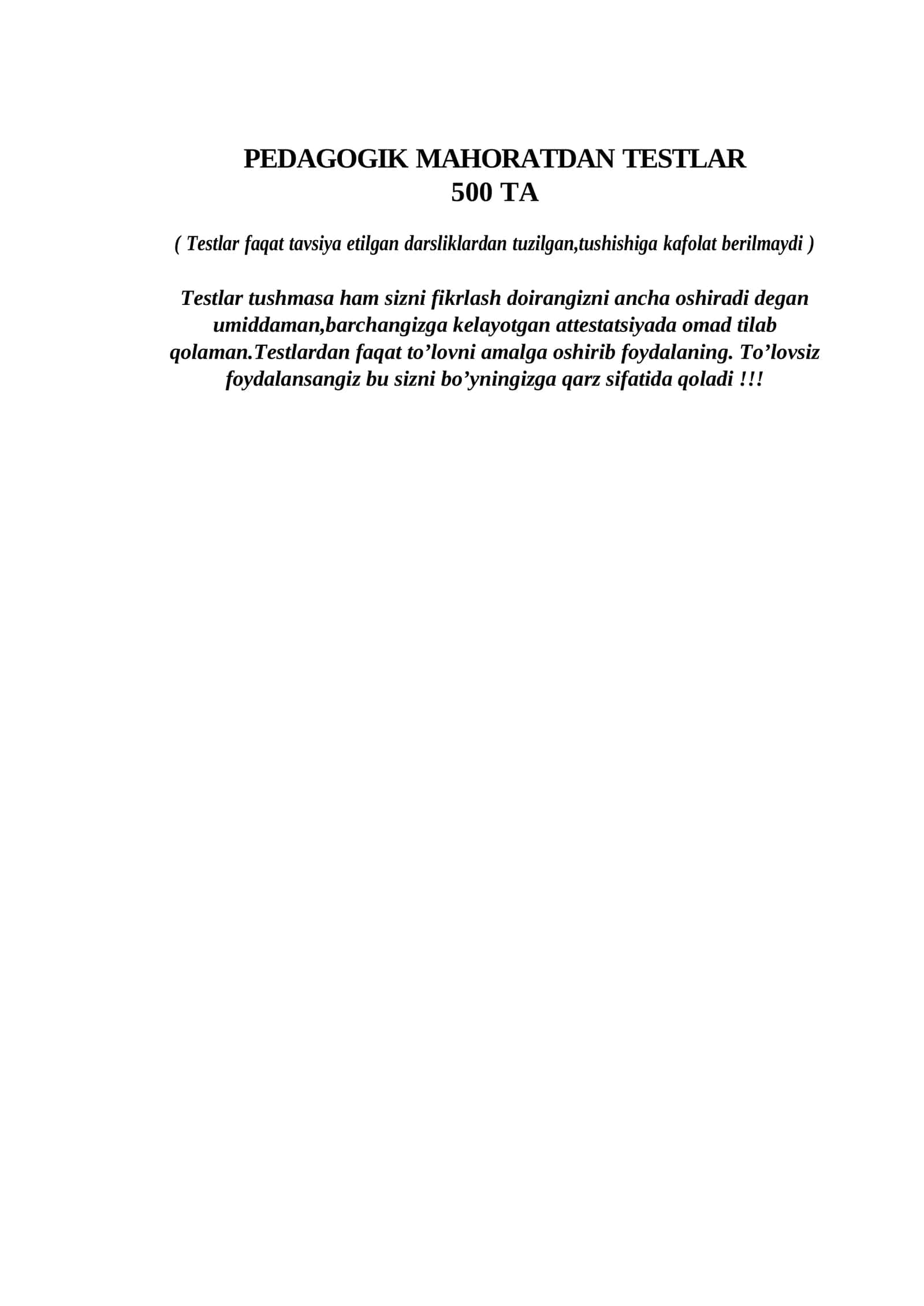 500 ta Pedagogik mahoratdan testlar 1