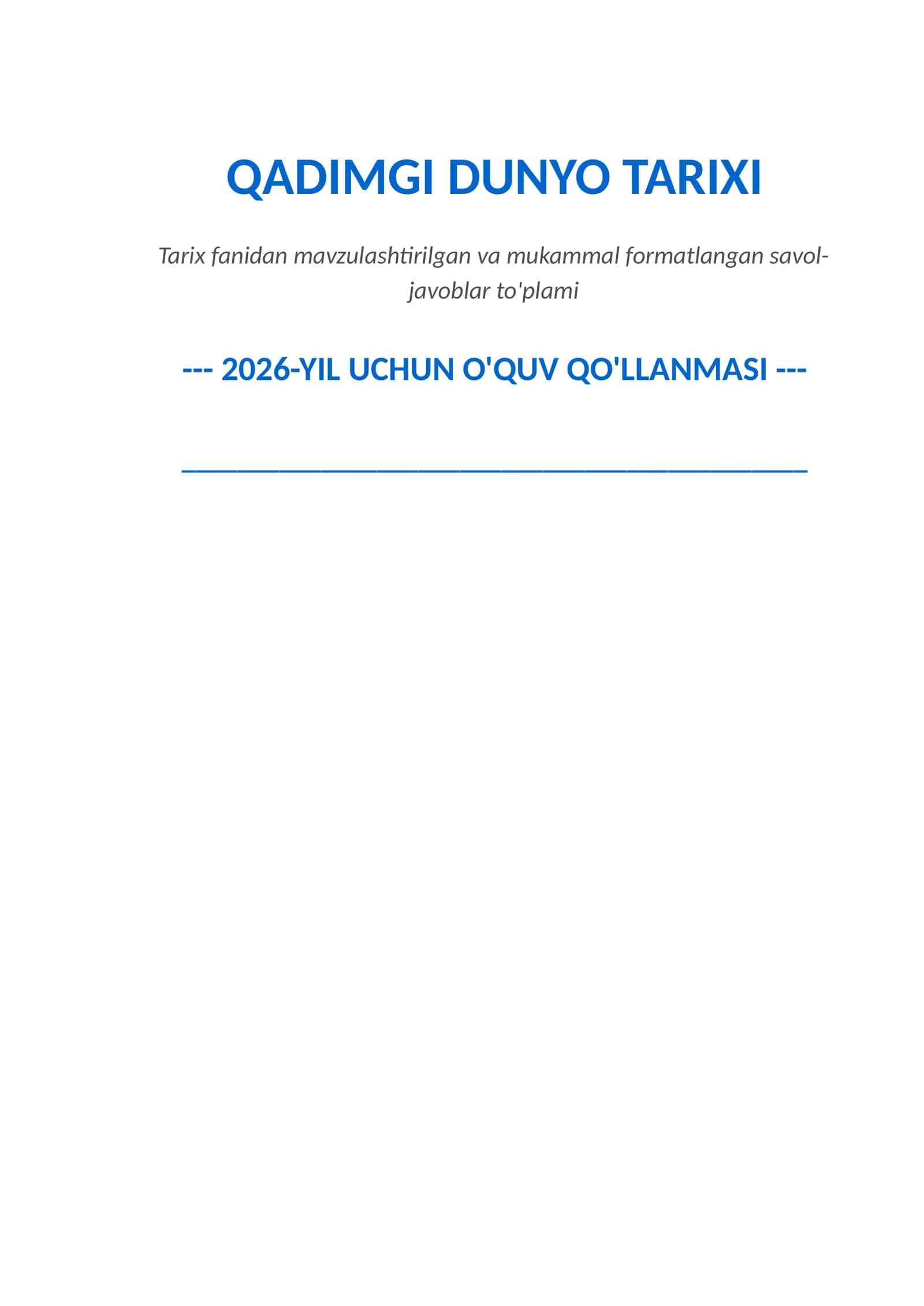 QADIMGI DUNYO TARIXI QADIMGI DUNYO TARIXI — TEST SAVOL-JAVOBLARI 1