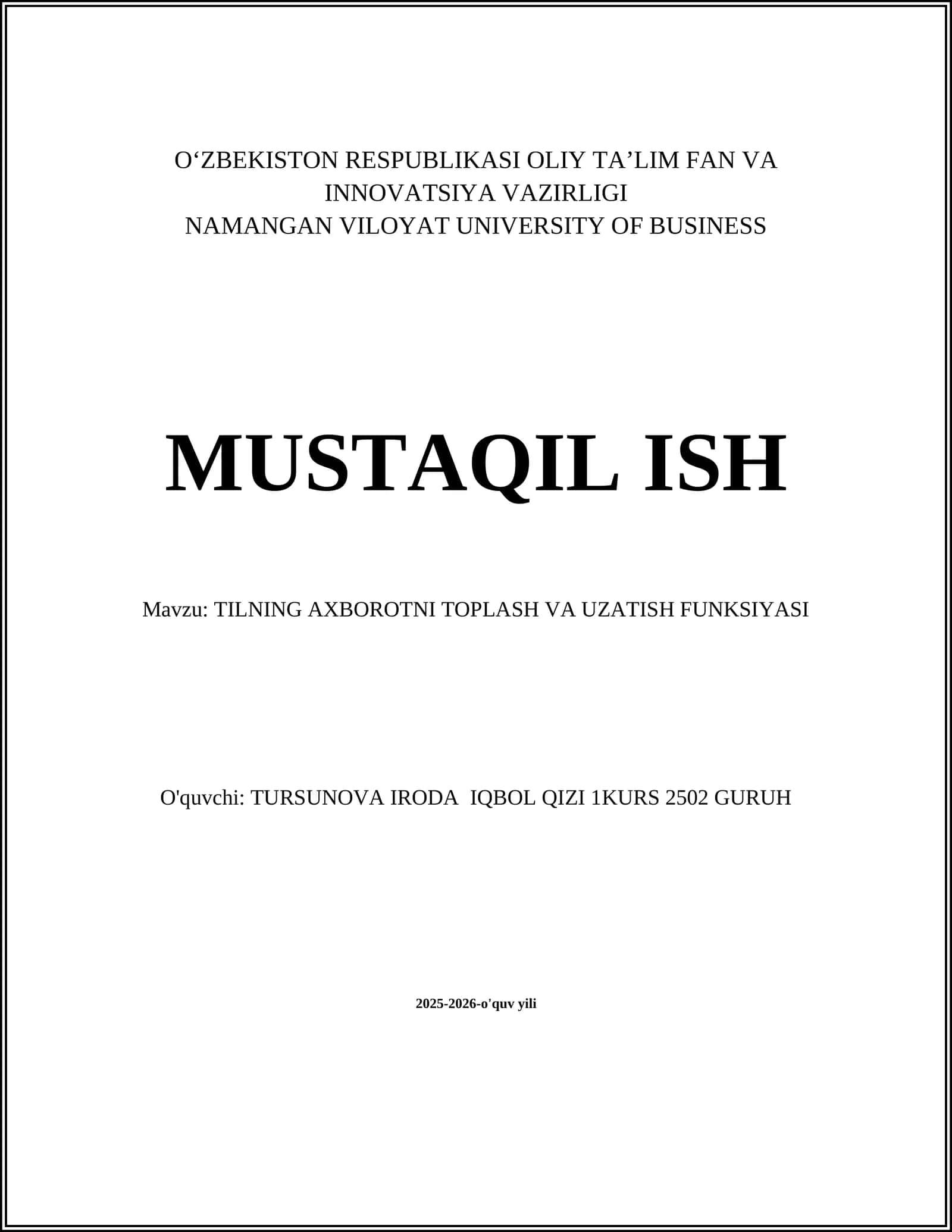 TILNING AXBOROTNI TOPLASH VA UZATISH FUNKSIYASI 1