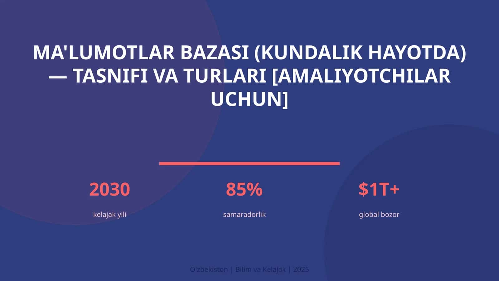 MA'LUMOTLAR BAZASI (KUNDALIK HAYOTDA) — TASNIFI VA TURLARI [AMALIYOTCHILAR UCHUN] 1