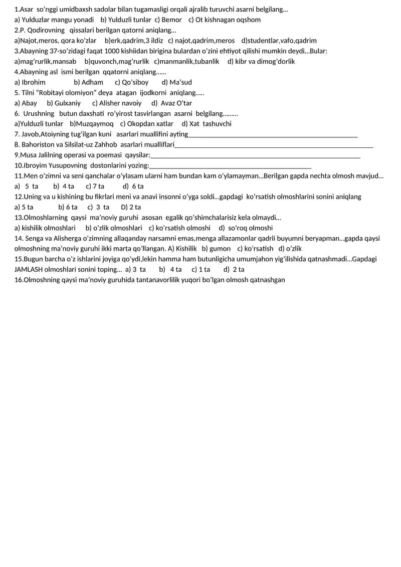 Qodirovning qissalari berilgan qatorni aniqlang 1