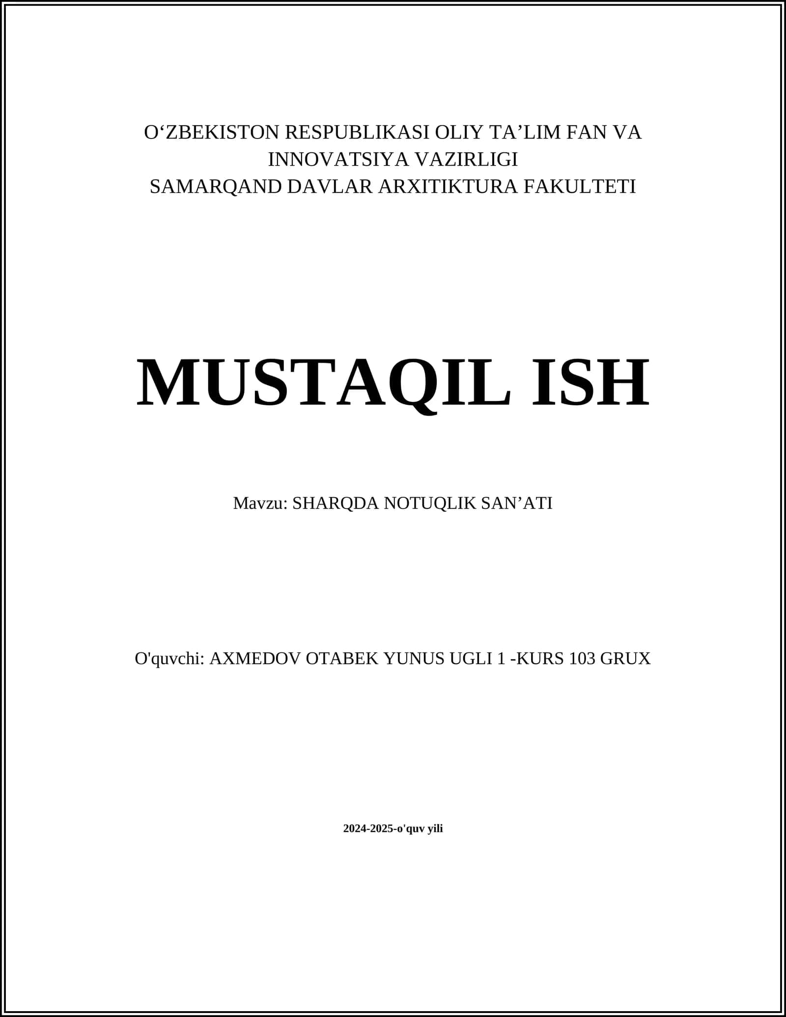 SHARQDA NOTUQLIK SAN’ATI 1