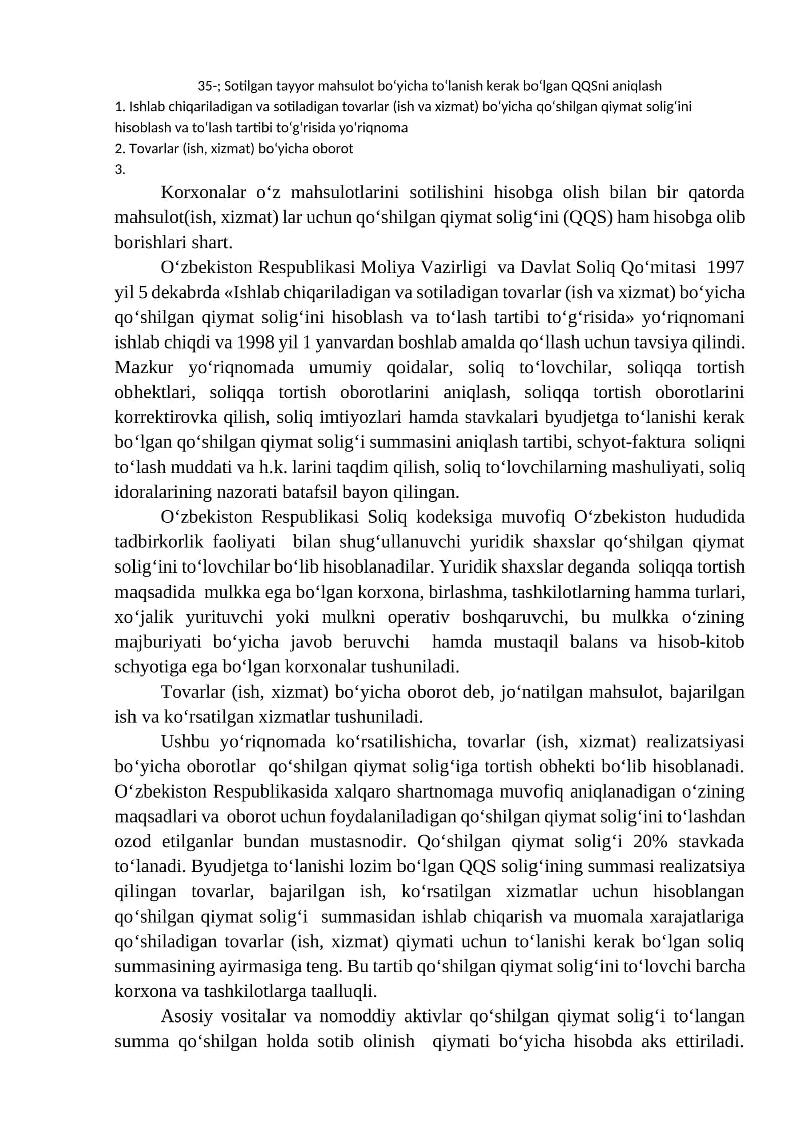 Sotilgan tayyor mahsulot bo‘yicha to‘lanish kerak bo‘lgan QQSni aniqlash 1