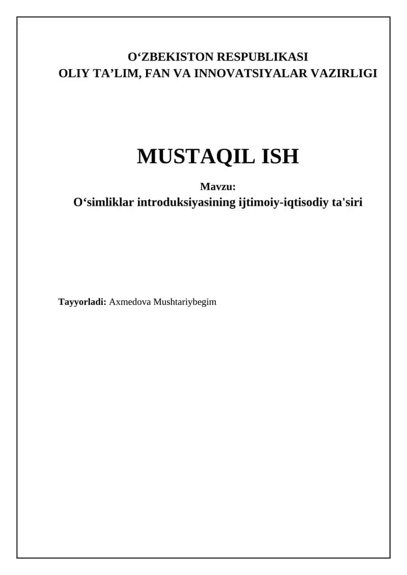 O'simliklar introduksiyasining ijtimoiy-iqtisodiy ta'siri 1