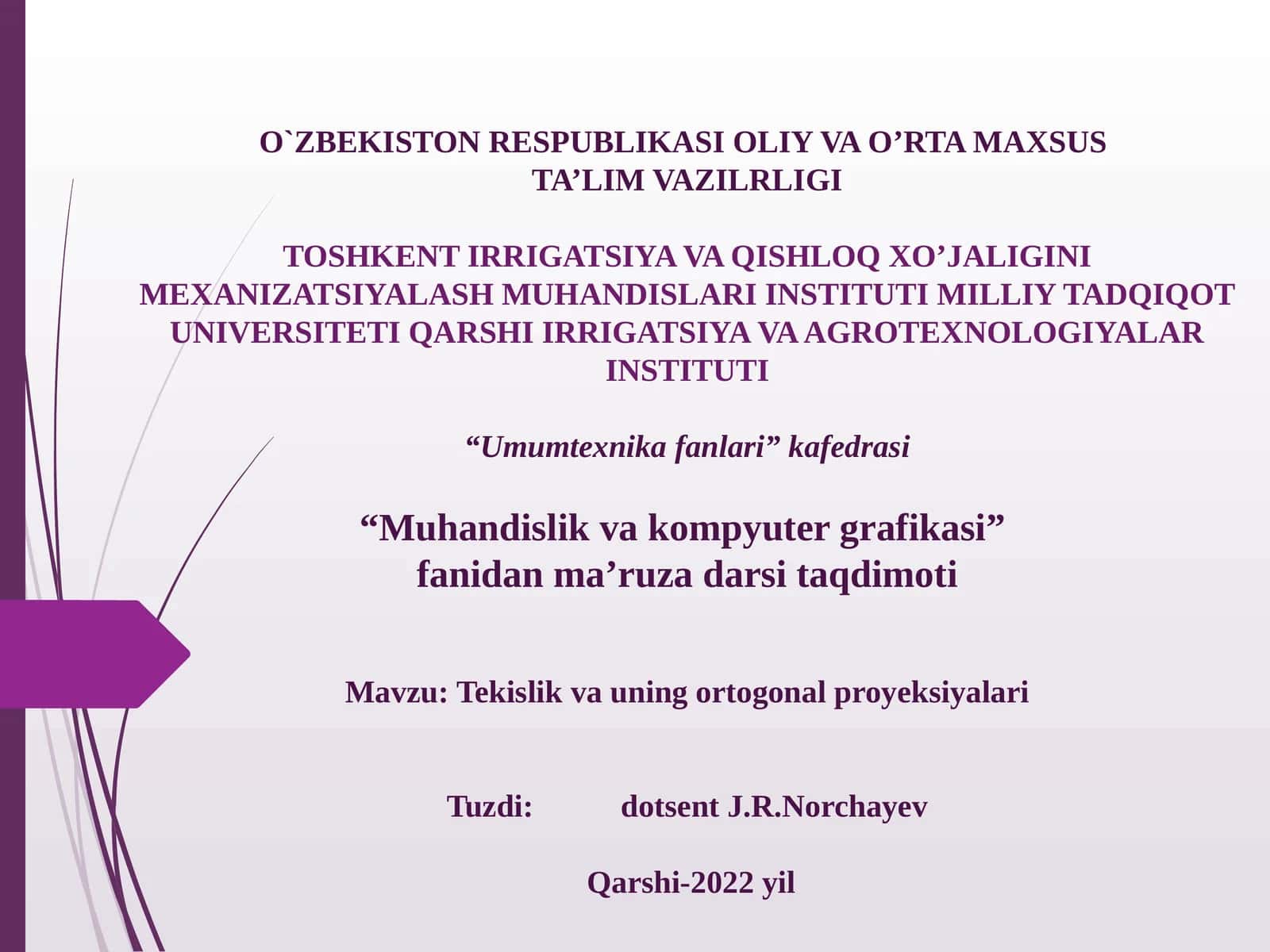 Tekislik va uning ortogonal proyeksiyalari 1
