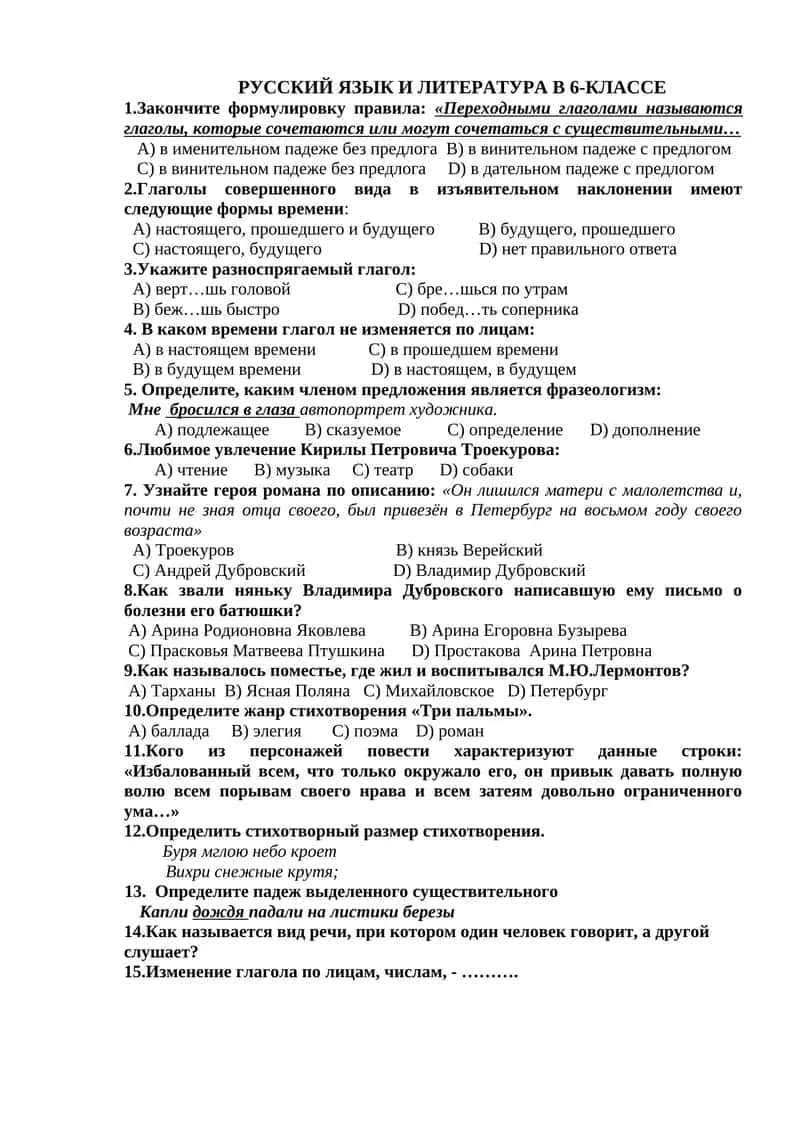 РУССКИЙ ЯЗЫК И ЛИТЕРАТУРА В 6-КЛАССЕ 1