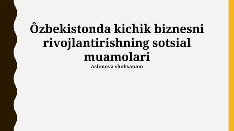 Ôzbekistonda kichik biznesni rivojlantirishning sotsial muamolari 1
