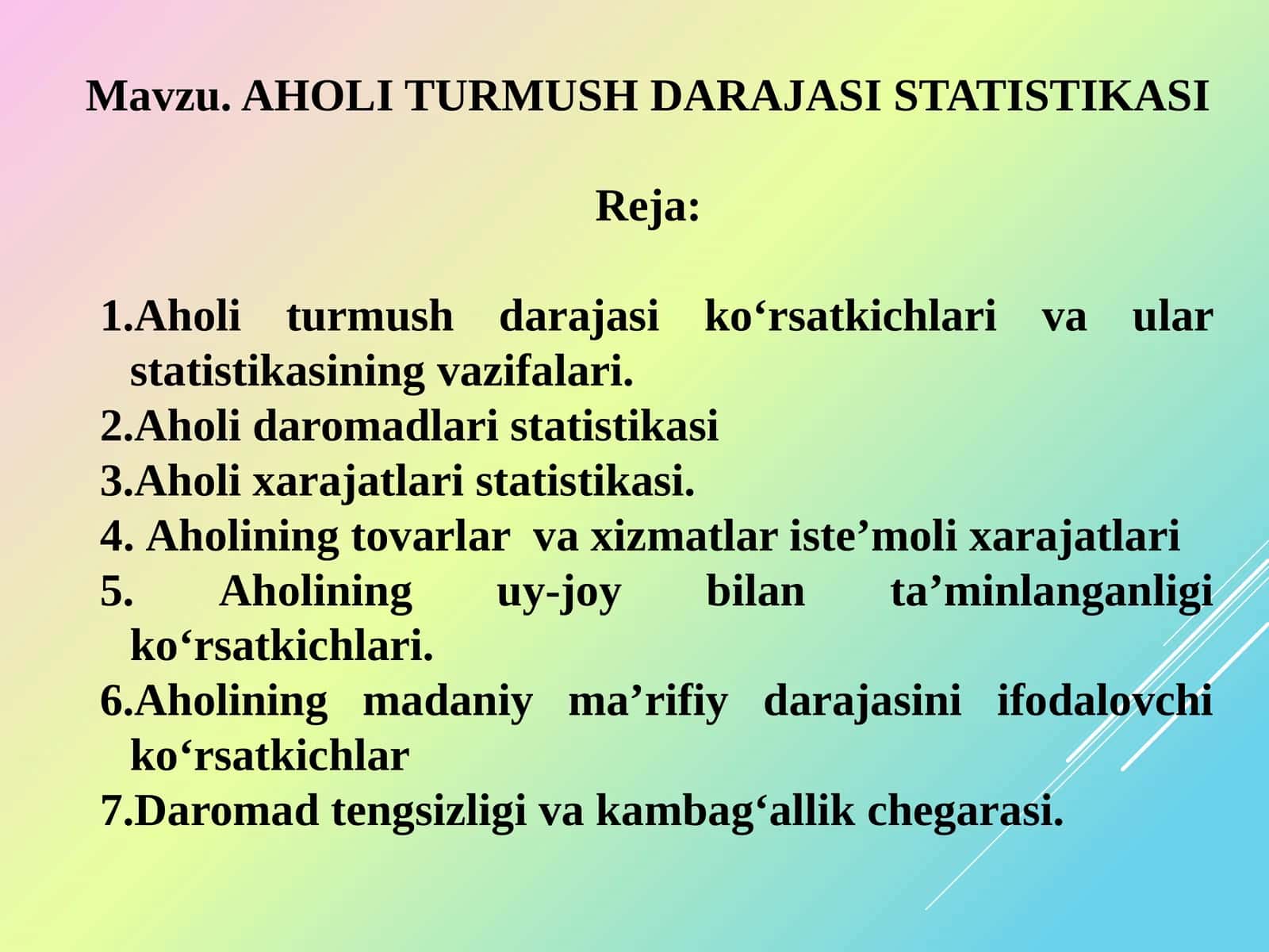 Aholi turmush darajasi statistikasi 1