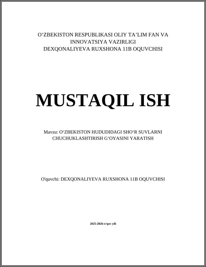 O‘ZBEKISTON HUDUDIDAGI SHO‘R SUVLARNI CHUCHUKLASHTIRISH G‘OYASINI YARATISH 1