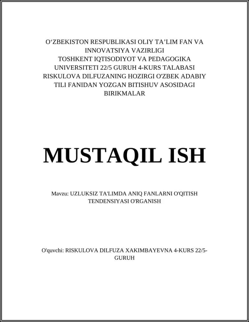 Uzluksiz Ta'limda Aniq Fanlarni O'qitish Tendensiyasi 1