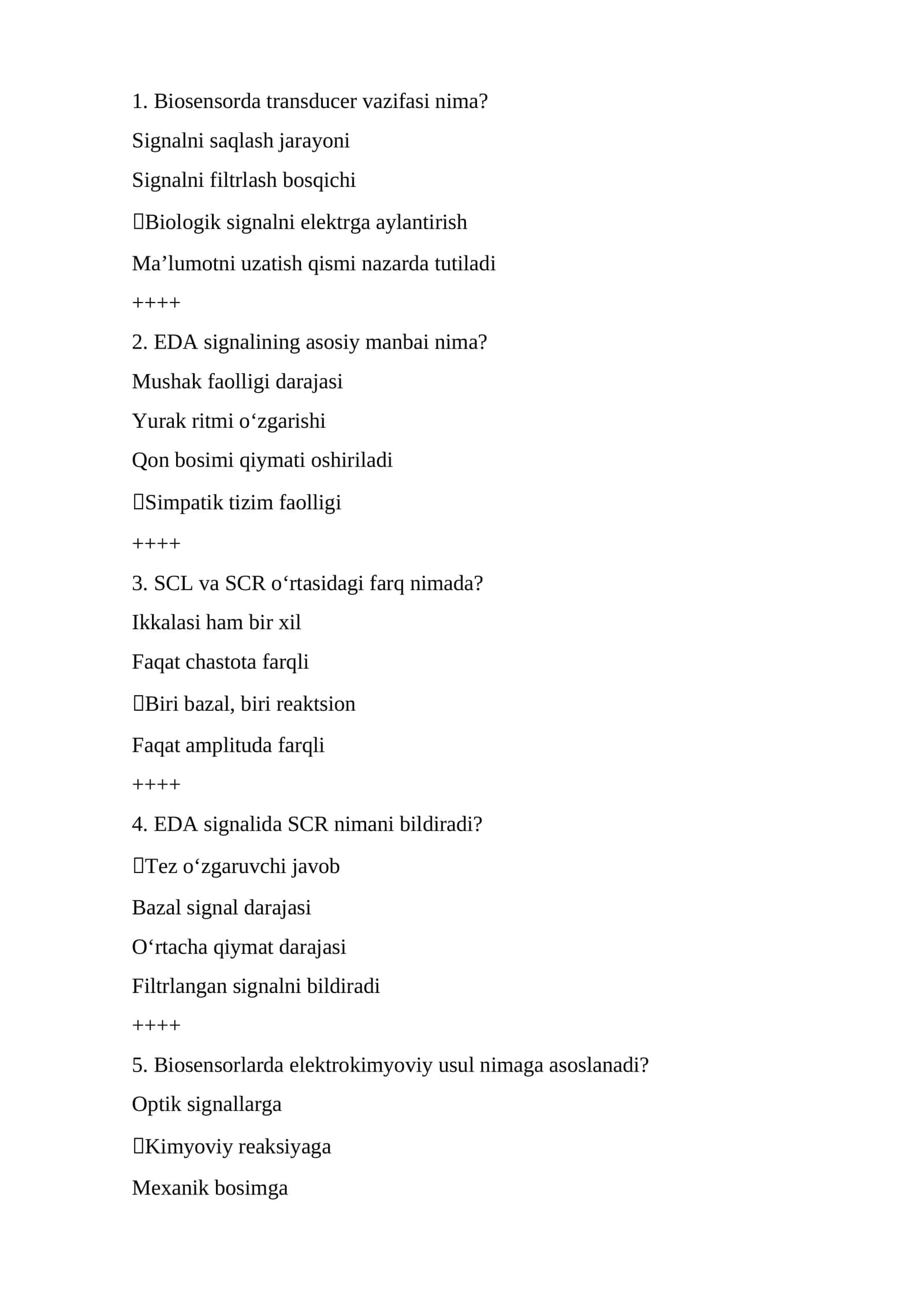 Biotibbiyot muhandisligi yakuniy javoblari 1