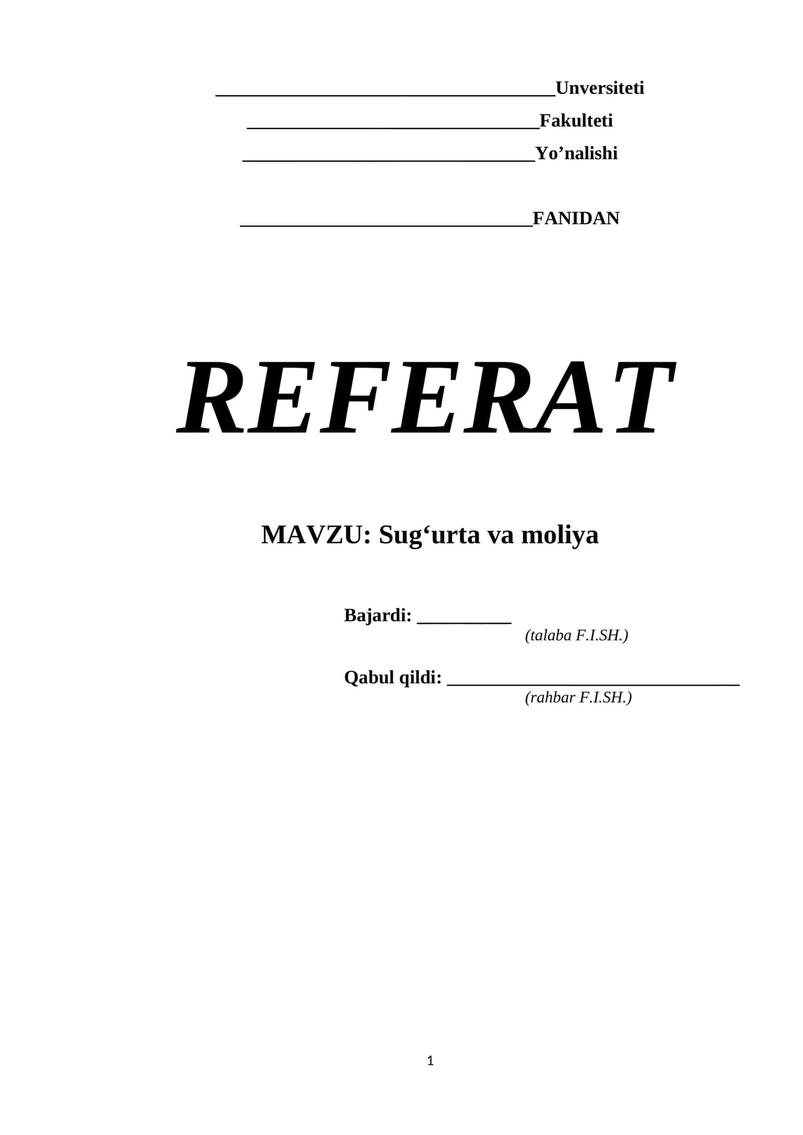 Sugʻurta va moliya 1