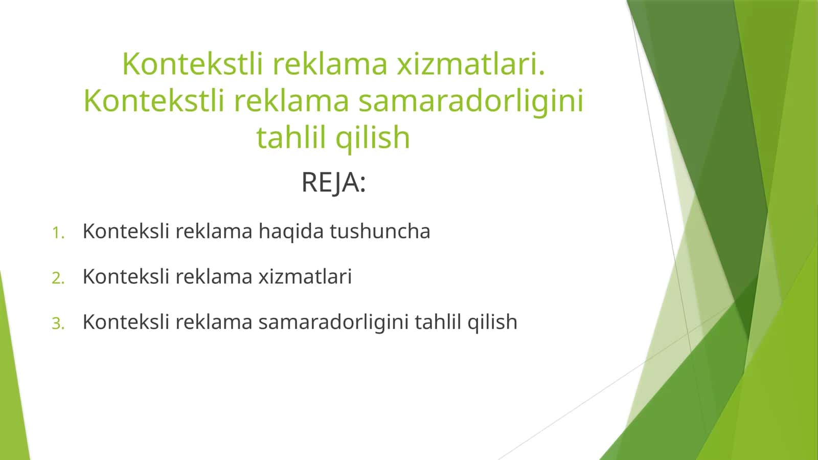 Kontekstli reklama xizmatlari. Kontekstli reklama samaradorligini tahlil qilish 1