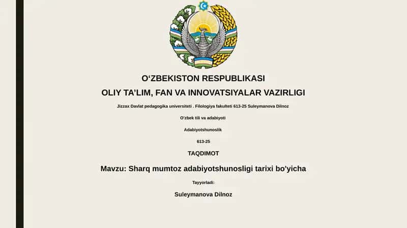 Sharq mumtoz adabiyotshunosligi tarixi 1