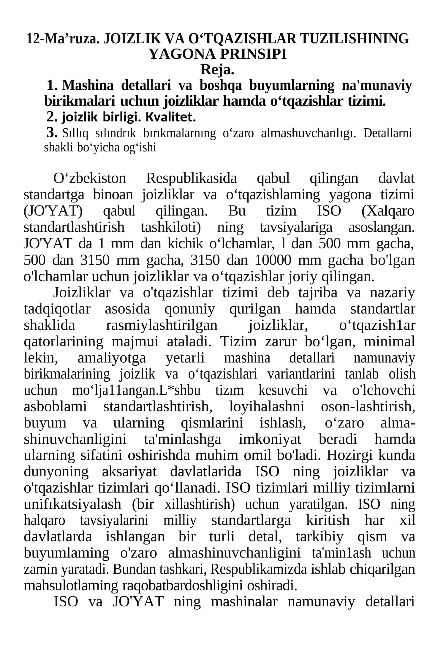 JOIZLIK VA O‘TQAZISHLAR TUZILISHINING YAGONA PRINSIPI 1
