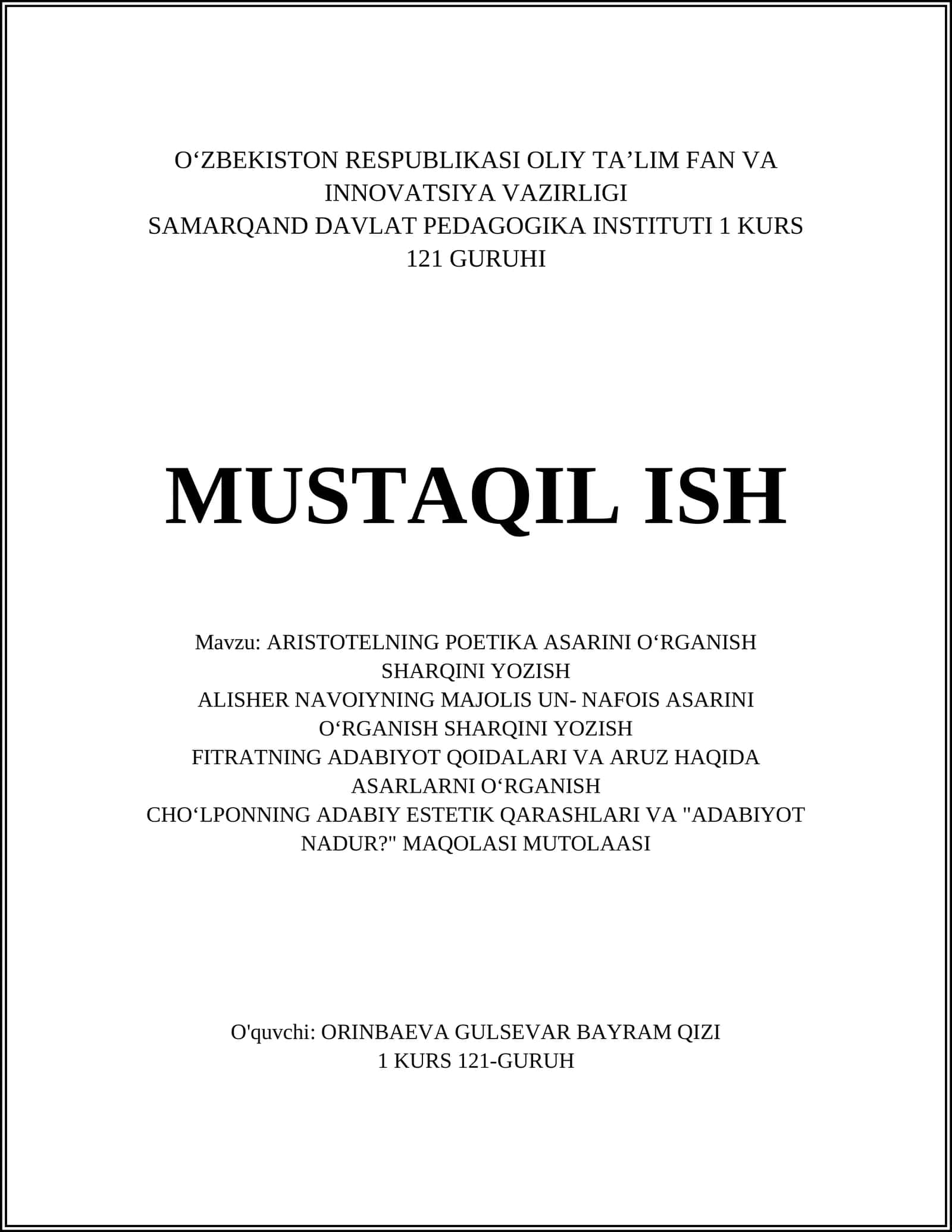 ARISTOTELNING POETIKA ASARINI OʻRGANISH SHARQINI YOZISH 1